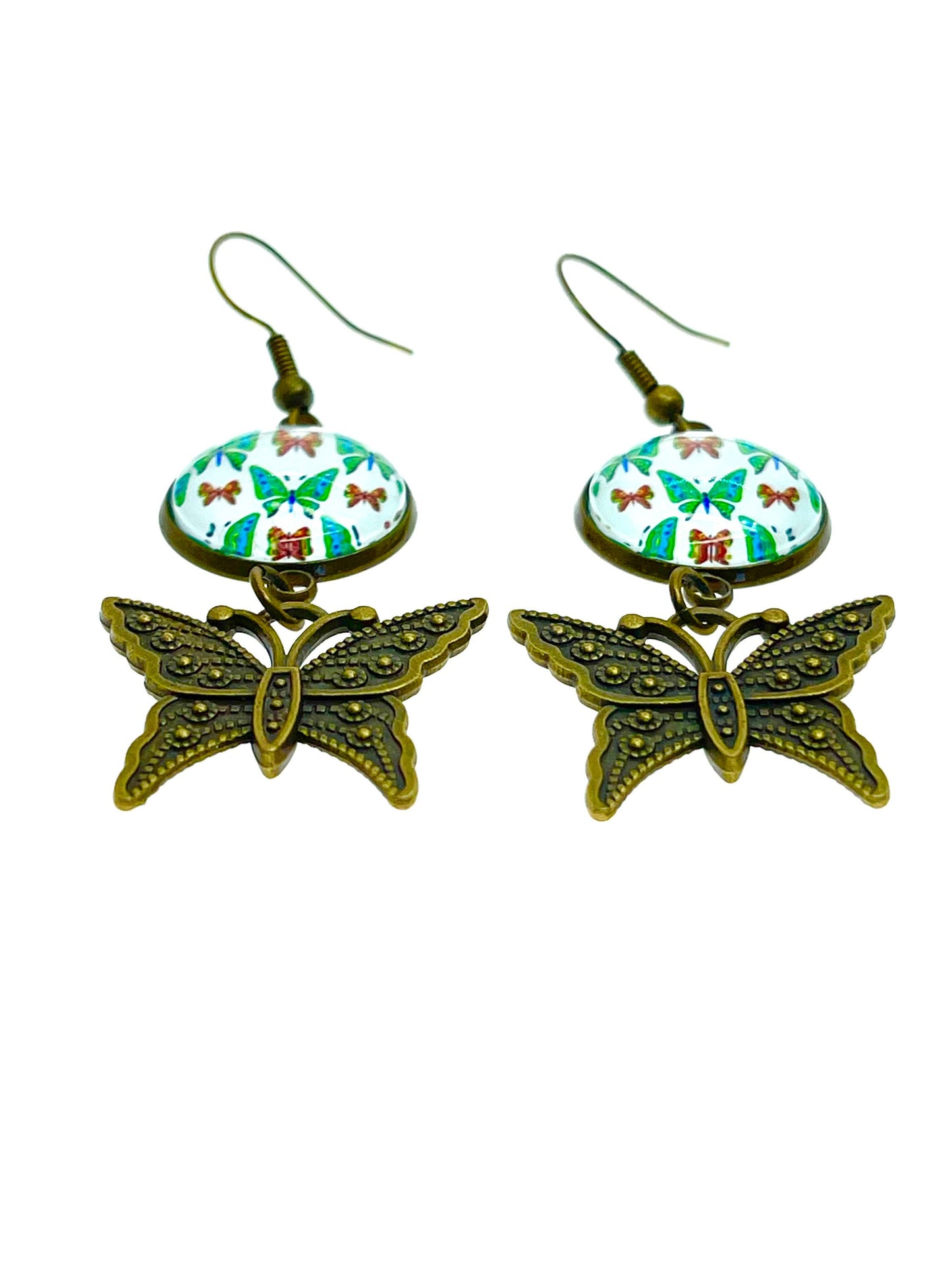 Emerald Butterfly Dangles, Unique Bohemian Jewelry, Vintage Charm Ear Wire, Boho Hippie Drop Dangle Accessory, BohoLoveObsession