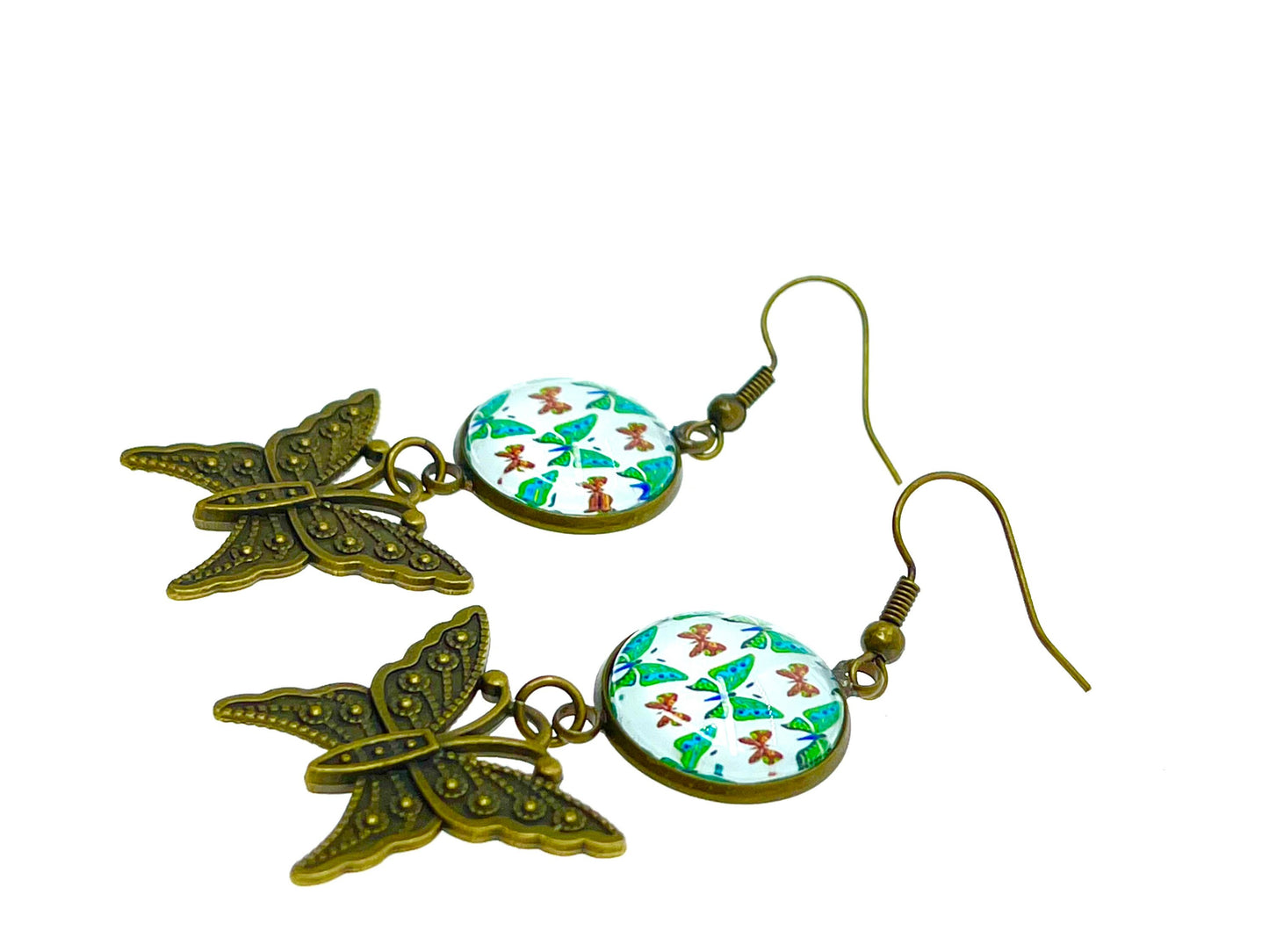 Emerald Butterfly Dangles, Unique Bohemian Jewelry, Vintage Charm Ear Wire, Boho Hippie Drop Dangle Accessory, BohoLoveObsession