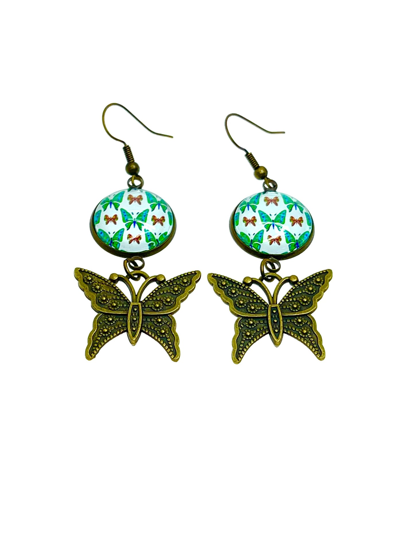 Emerald Butterfly Dangles, Unique Bohemian Jewelry, Vintage Charm Ear Wire, Boho Hippie Drop Dangle Accessory, BohoLoveObsession