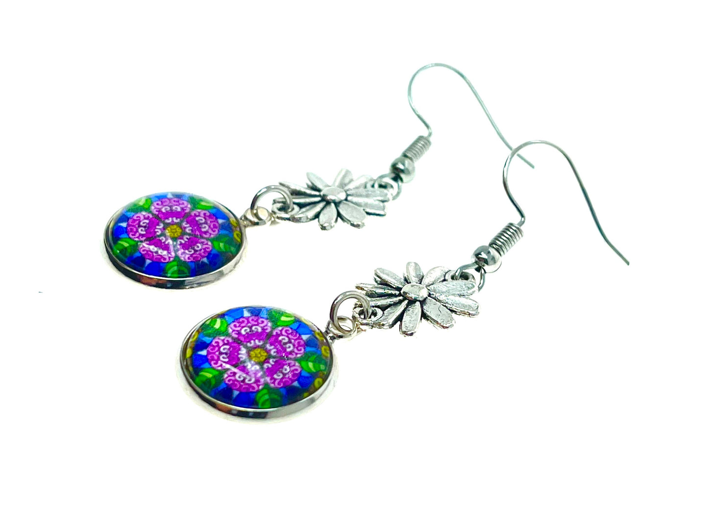 Rose Beauty Earrings|Cabochon Dangle Earrings|Boho Flower Earrings|Gift for her|Small Bohemian Earrings|BohoLoveObsession