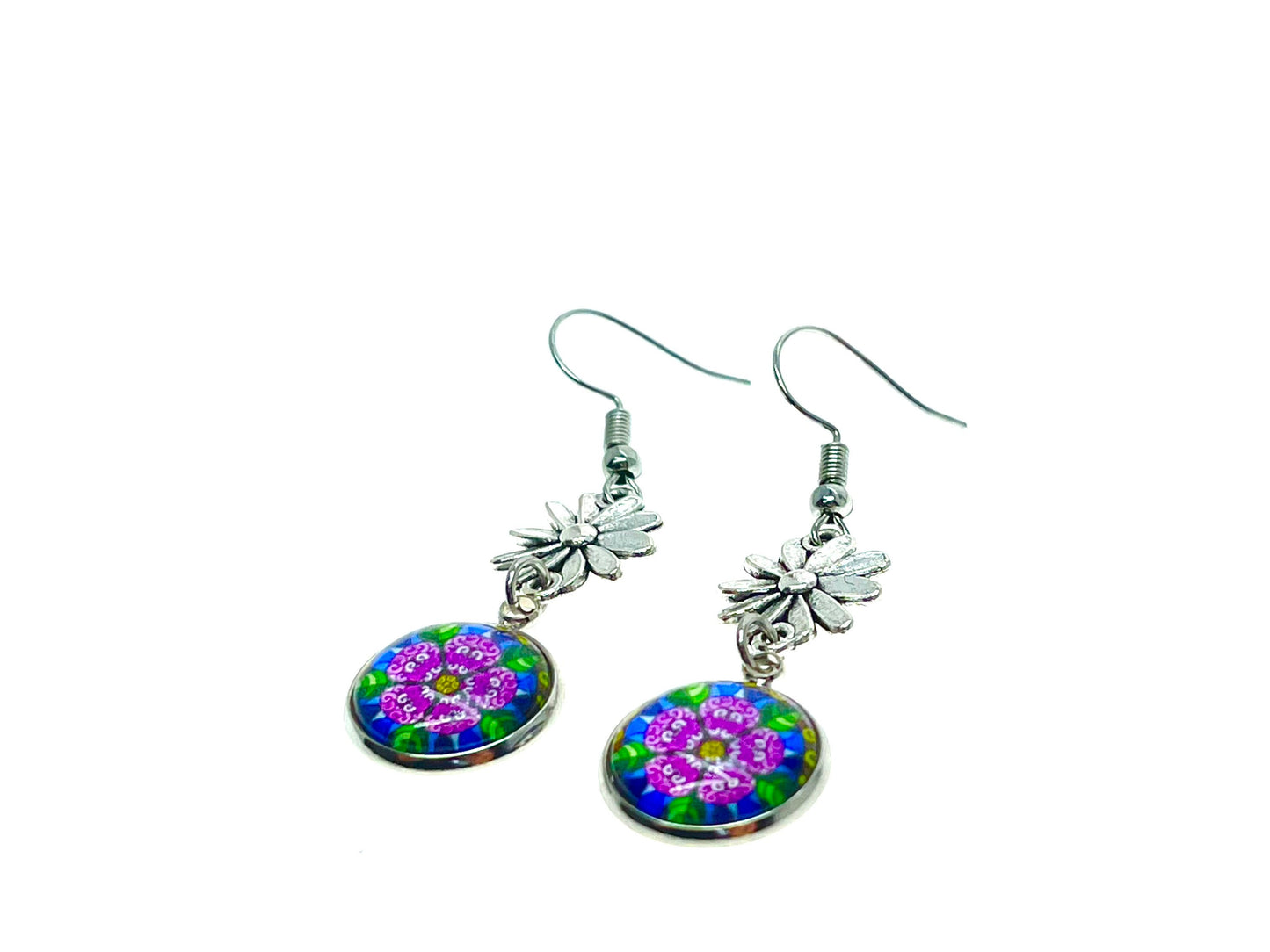 Rose Beauty Earrings|Cabochon Dangle Earrings|Boho Flower Earrings|Gift for her|Small Bohemian Earrings|BohoLoveObsession