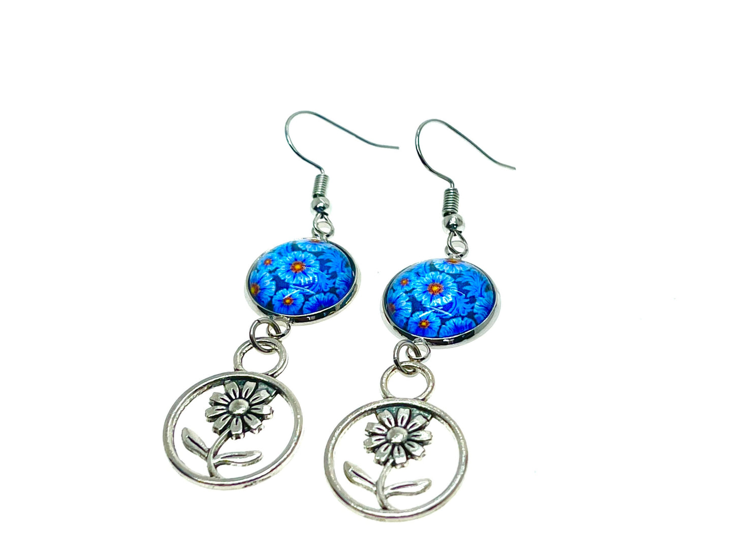 Teal Tea Flower Dangles, Boho Chic Earrings, Bohemian Flower Earrings, Unique Hippie Jewelry, Gift for Her, BohoLoveObsession