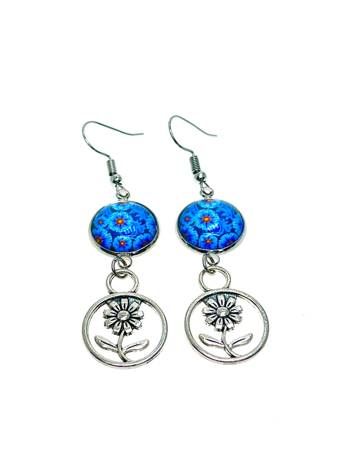 Teal Tea Flower Dangles, Boho Chic Earrings, Bohemian Flower Earrings, Unique Hippie Jewelry, Gift for Her, BohoLoveObsession
