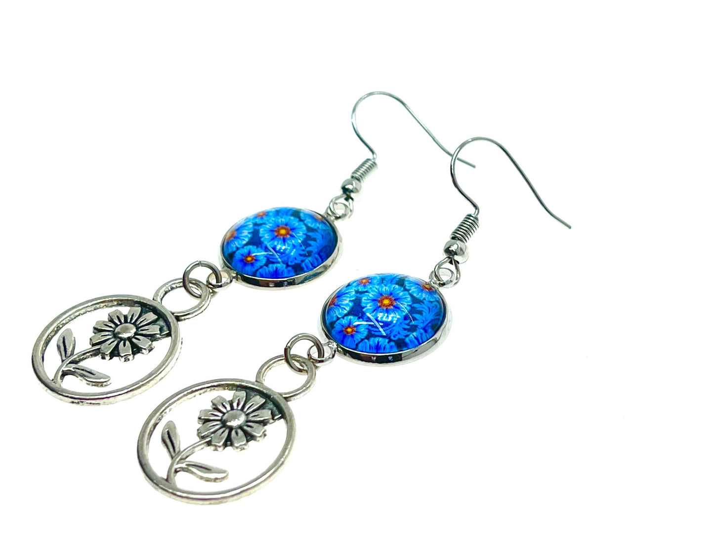 Teal Tea Flower Dangles, Boho Chic Earrings, Bohemian Flower Earrings, Unique Hippie Jewelry, Gift for Her, BohoLoveObsession