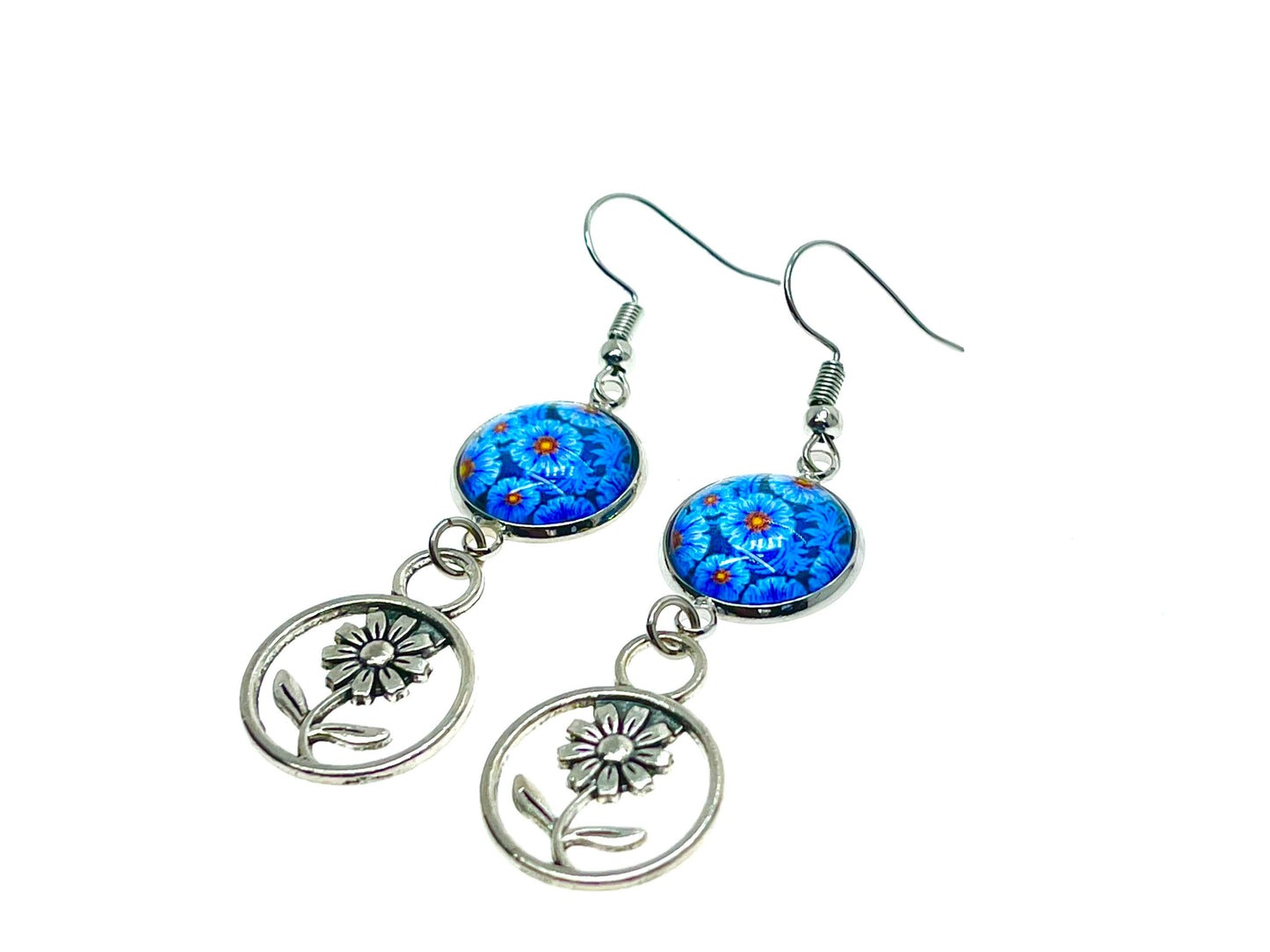 Teal Tea Flower Dangles, Boho Chic Earrings, Bohemian Flower Earrings, Unique Hippie Jewelry, Gift for Her, BohoLoveObsession