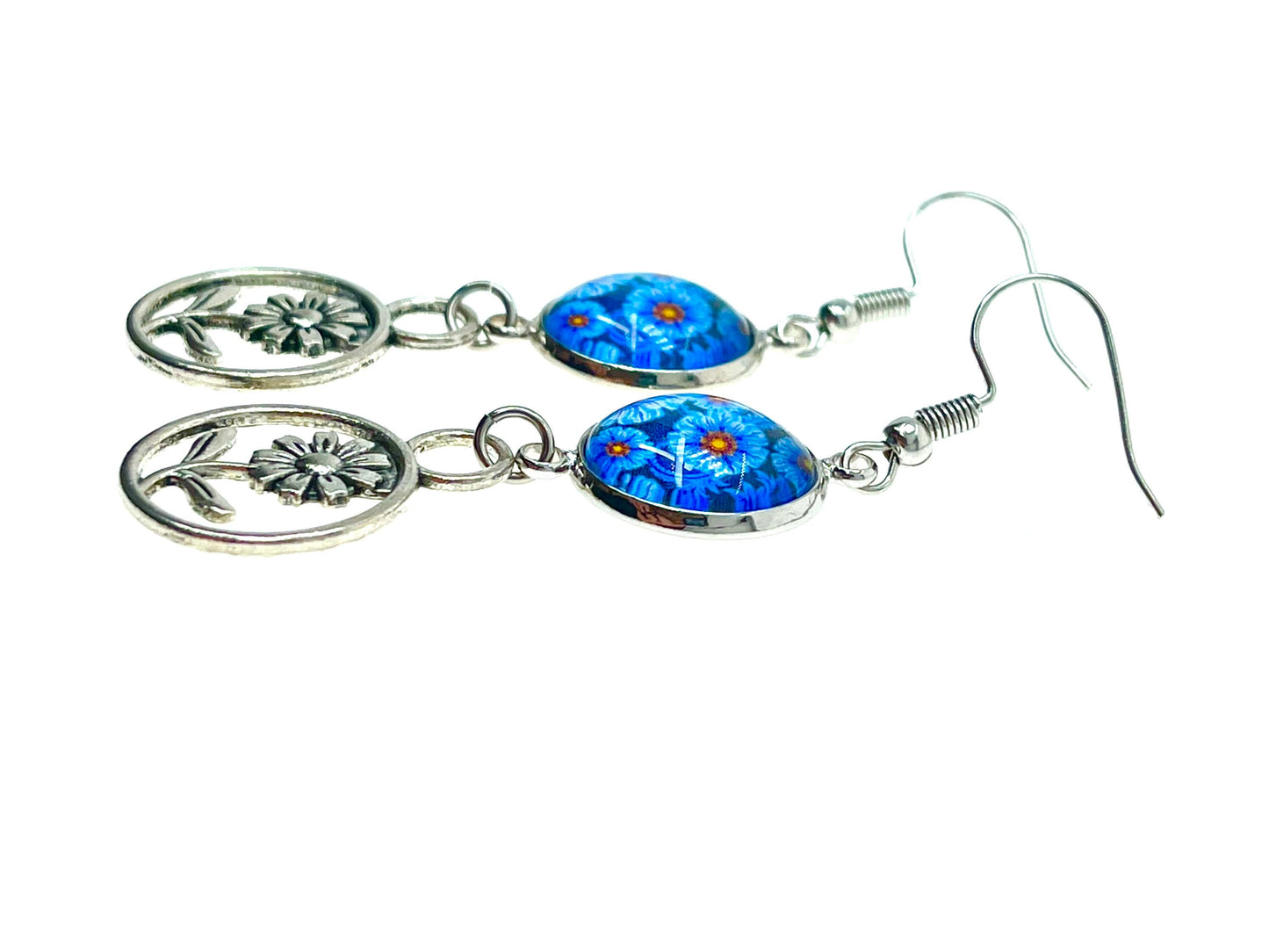 Teal Tea Flower Dangles, Boho Chic Earrings, Bohemian Flower Earrings, Unique Hippie Jewelry, Gift for Her, BohoLoveObsession