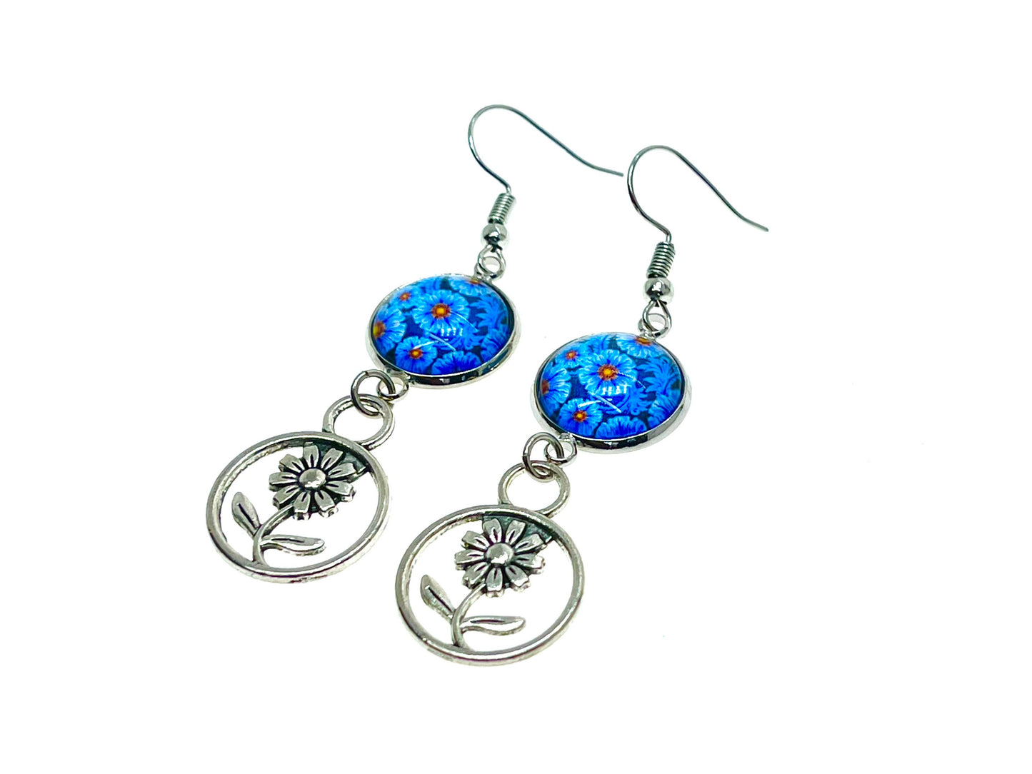 Teal Tea Flower Dangles, Boho Chic Earrings, Bohemian Flower Earrings, Unique Hippie Jewelry, Gift for Her, BohoLoveObsession