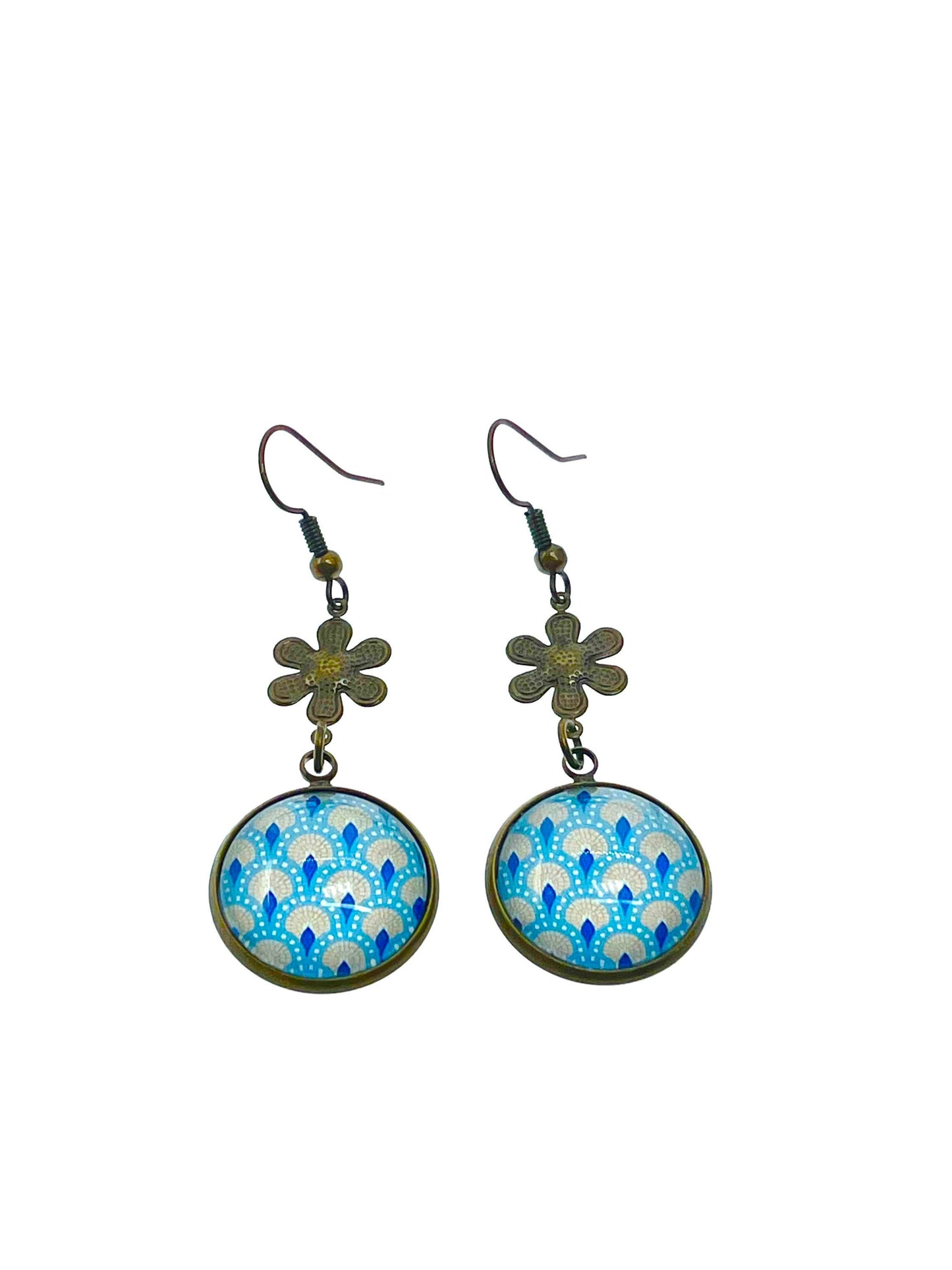 Little Blue Flower Dangles|Tiny Flower & Blue Cabochon Earrings|Gifts for her Mom Sister Grandma Cousin Wife Aunt| BohoLoveObsession