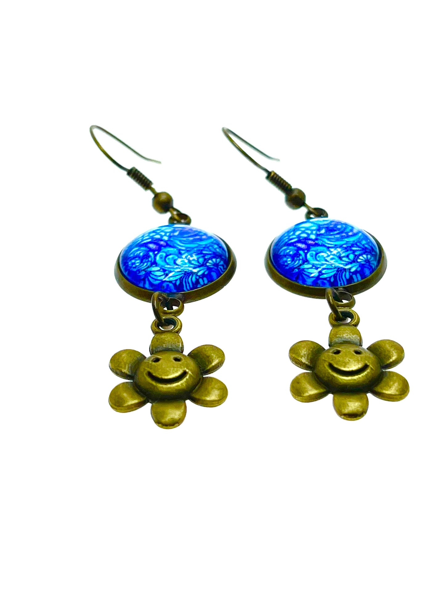 Happy Face Dangles, Boho Chic Earrings, Cute Bohemian Earrings, Unique Hippie Jewelry, Retro Flower Accessory, BohoLoveObsession