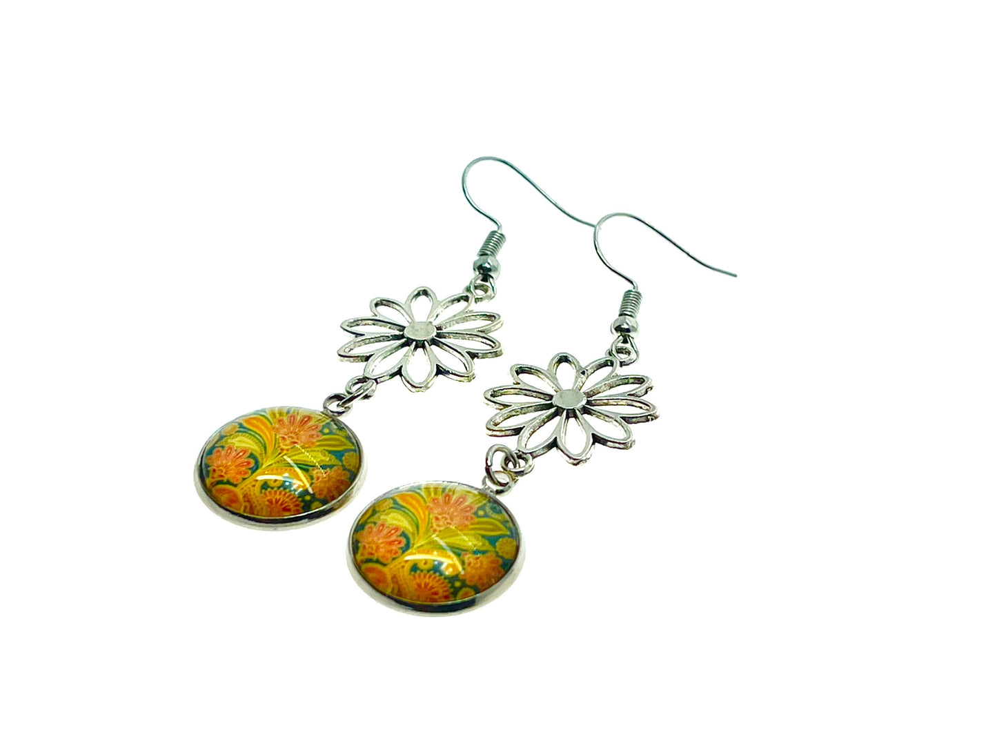 Pretty Paisley Daisy Flower Earrings, Unique Dangle Drop Accessory, Boho Flower Jewelry, Vintage Bohemian Gift, BohoLoveObsession