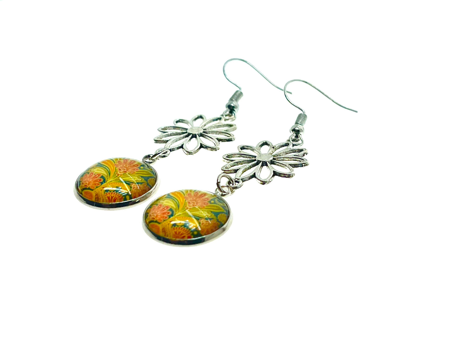 Pretty Paisley Daisy Flower Earrings, Unique Dangle Drop Accessory, Boho Flower Jewelry, Vintage Bohemian Gift, BohoLoveObsession
