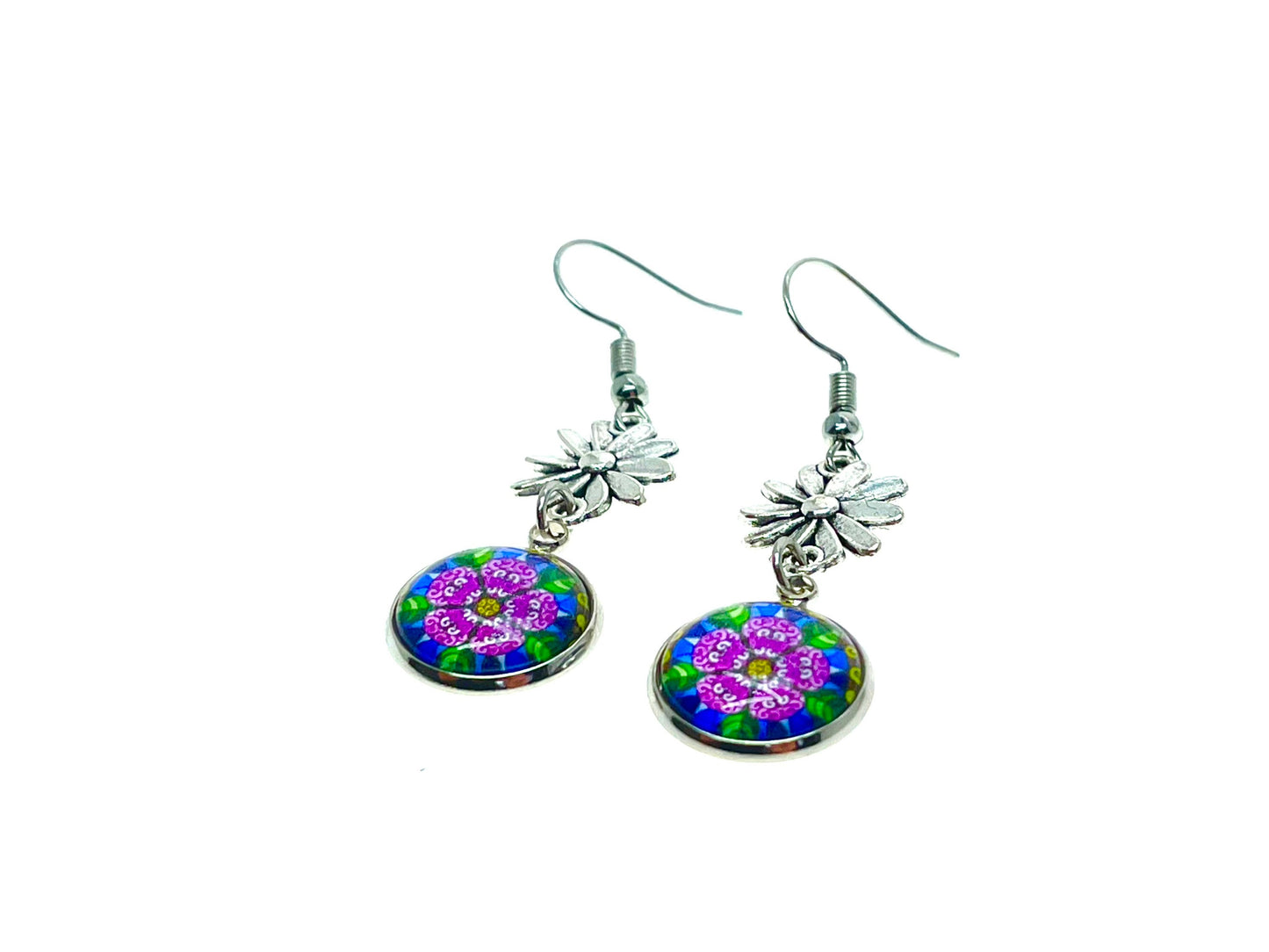Rose Beauty Earrings|Cabochon Dangle Earrings|Boho Flower Earrings|Gift for her|Small Bohemian Earrings|BohoLoveObsession