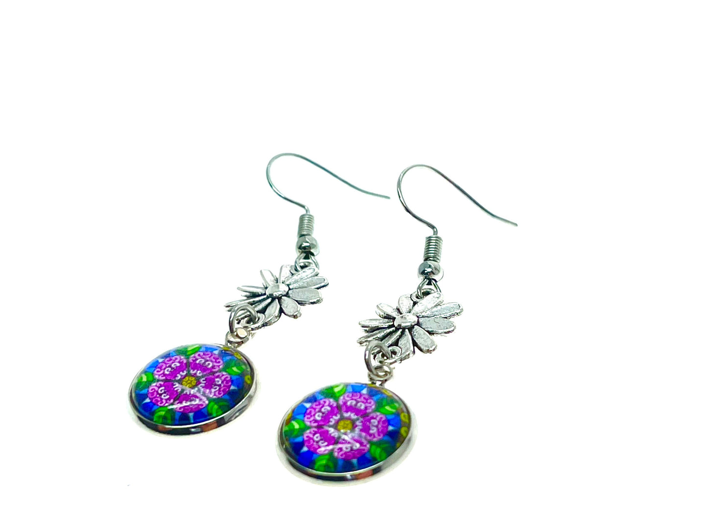 Rose Beauty Earrings|Cabochon Dangle Earrings|Boho Flower Earrings|Gift for her|Small Bohemian Earrings|BohoLoveObsession