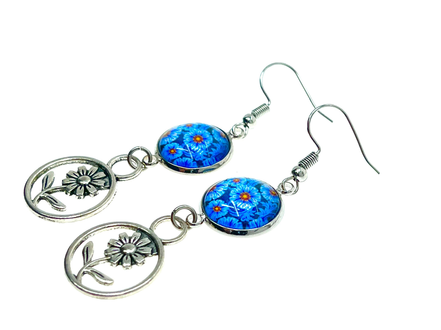 Teal Tea Flower Dangles, Boho Chic Earrings, Bohemian Flower Earrings, Unique Hippie Jewelry, Gift for Her, BohoLoveObsession