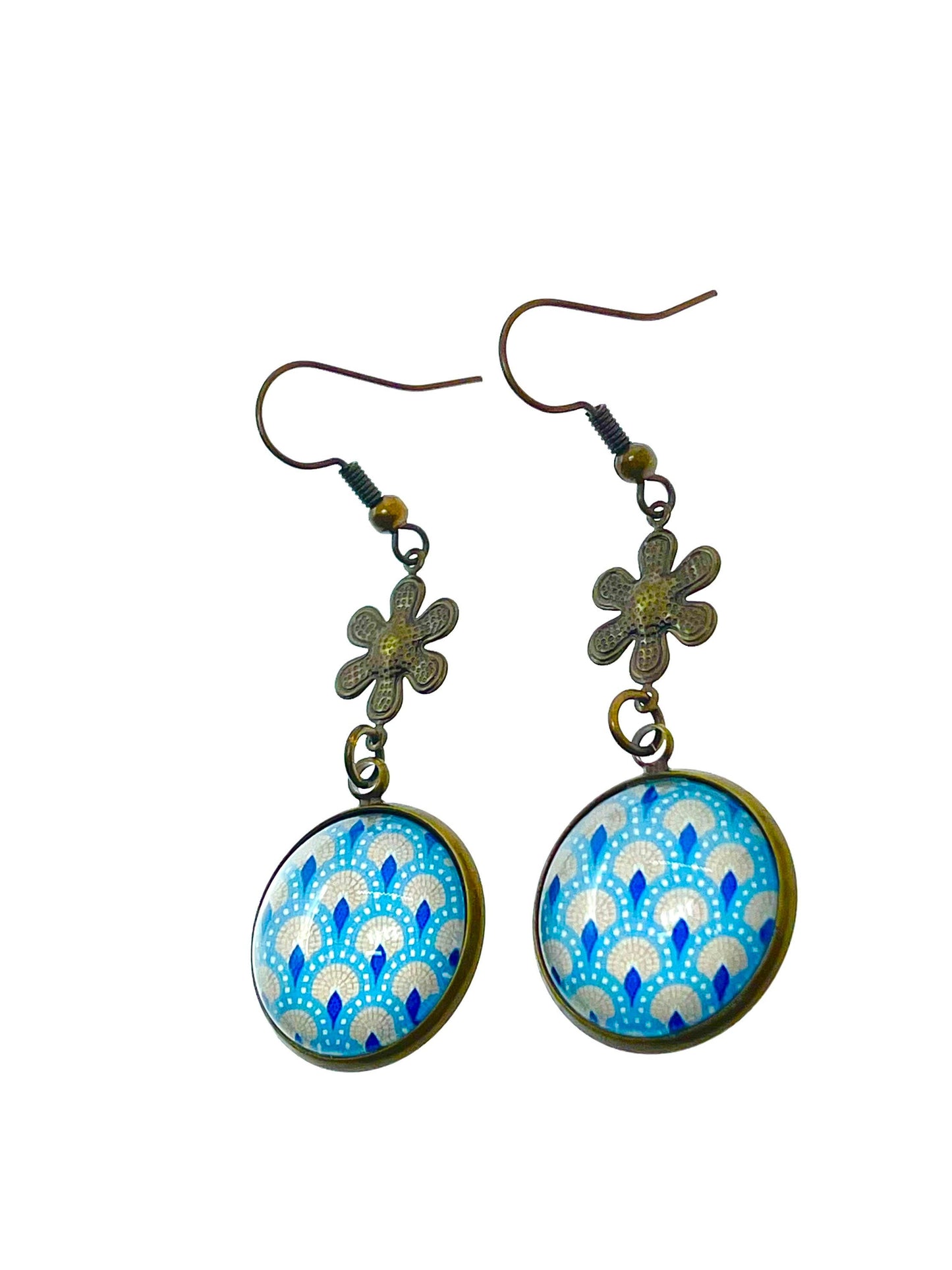 Little Blue Flower Dangles|Tiny Flower & Blue Cabochon Earrings|Gifts for her Mom Sister Grandma Cousin Wife Aunt| BohoLoveObsession
