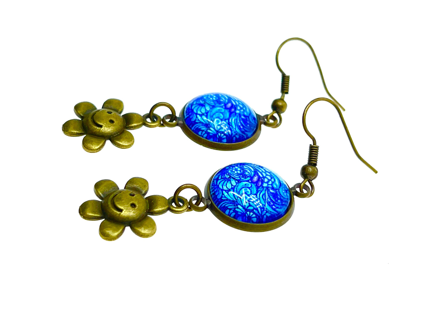 Happy Face Dangles, Boho Chic Earrings, Cute Bohemian Earrings, Unique Hippie Jewelry, Retro Flower Accessory, BohoLoveObsession