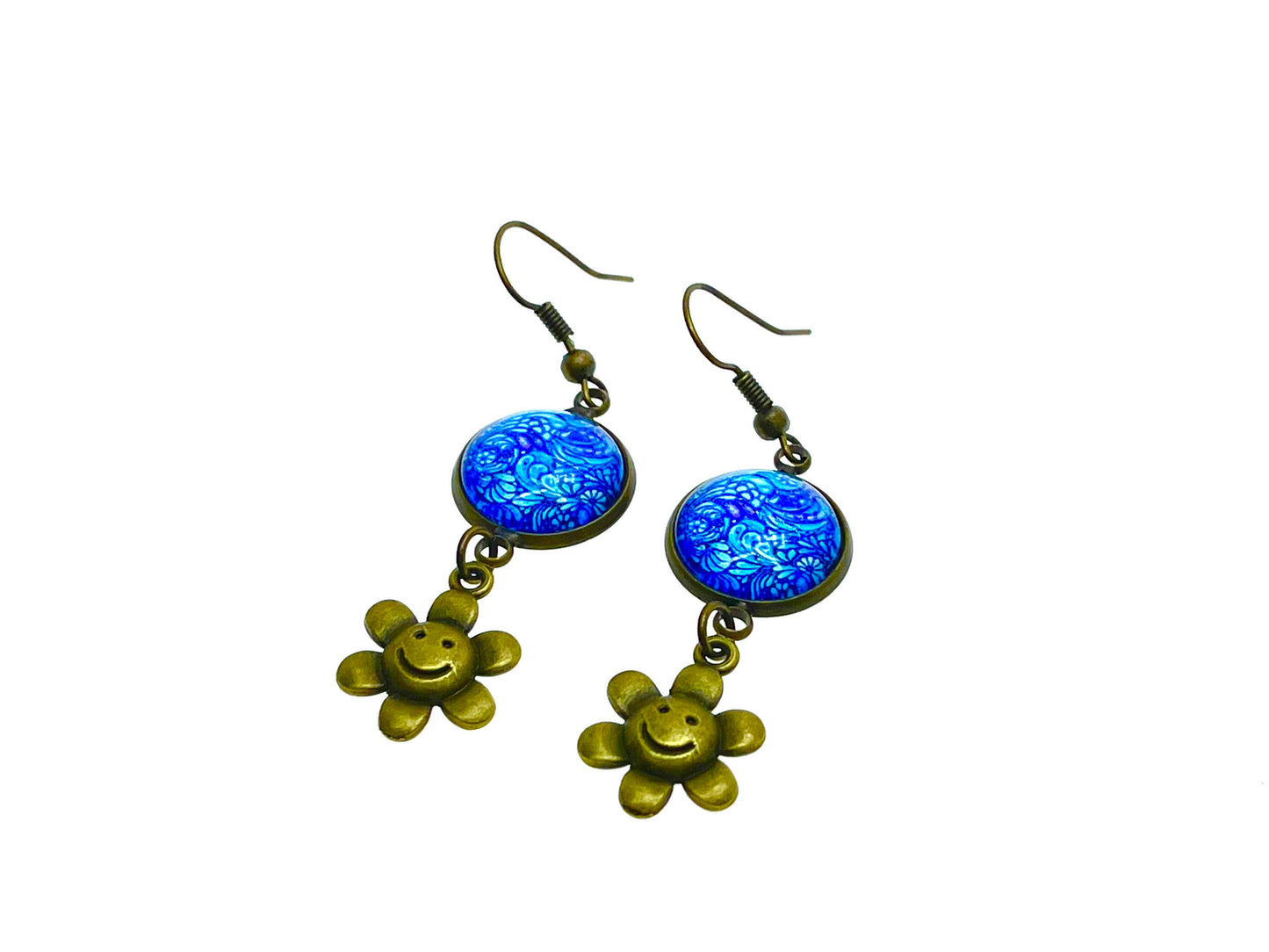 Happy Face Dangles, Boho Chic Earrings, Cute Bohemian Earrings, Unique Hippie Jewelry, Retro Flower Accessory, BohoLoveObsession