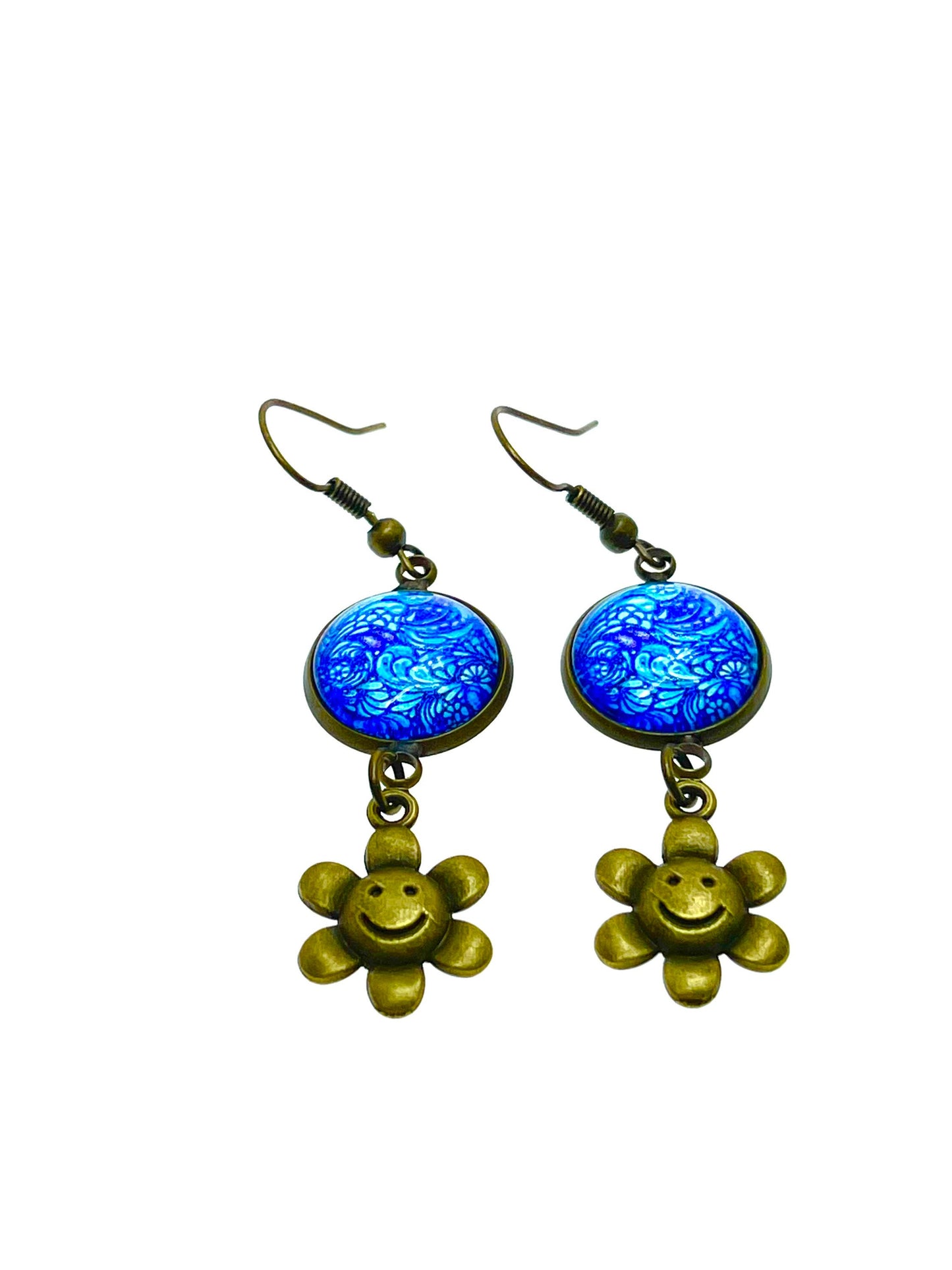 Happy Face Dangles, Boho Chic Earrings, Cute Bohemian Earrings, Unique Hippie Jewelry, Retro Flower Accessory, BohoLoveObsession