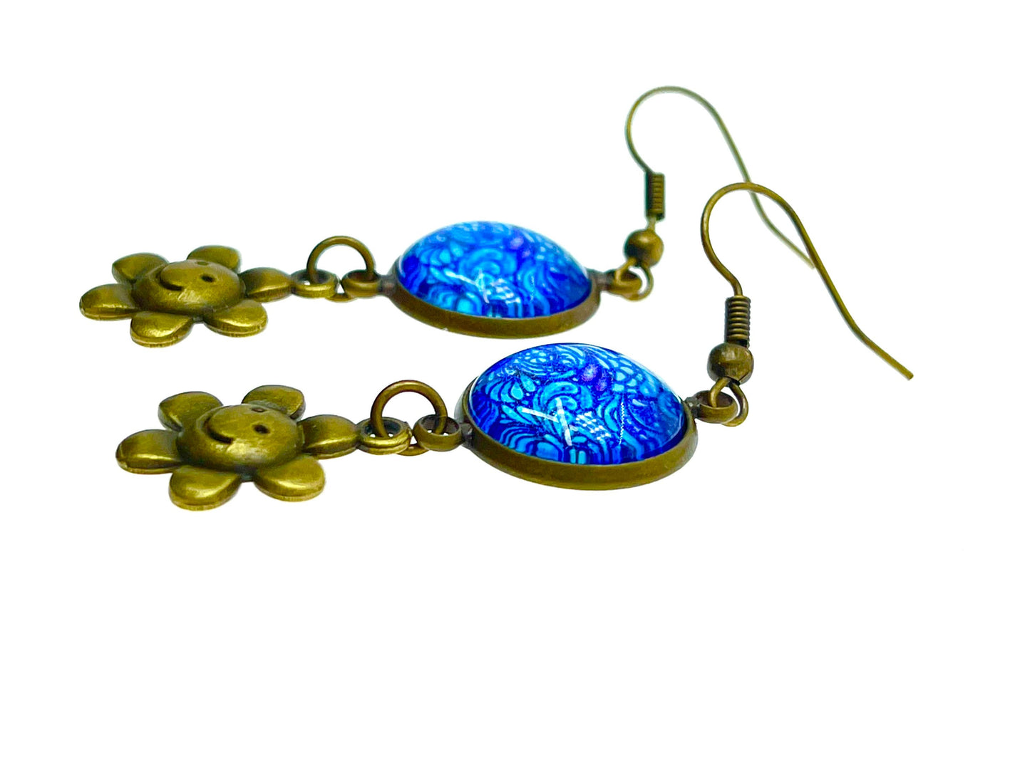 Happy Face Dangles, Boho Chic Earrings, Cute Bohemian Earrings, Unique Hippie Jewelry, Retro Flower Accessory, BohoLoveObsession