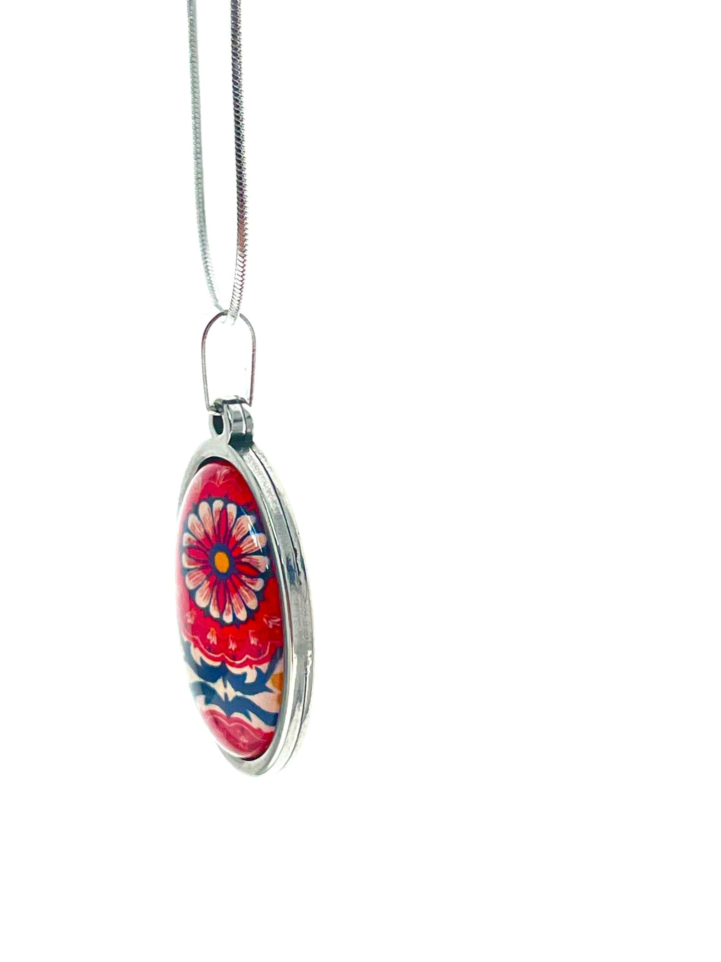 Red Wildflower Oval Necklace, Boho Vintage Pendant, Unique Bohemian Necklace, Gift for her, Hippie Retro Chain, BohoLoveObsession