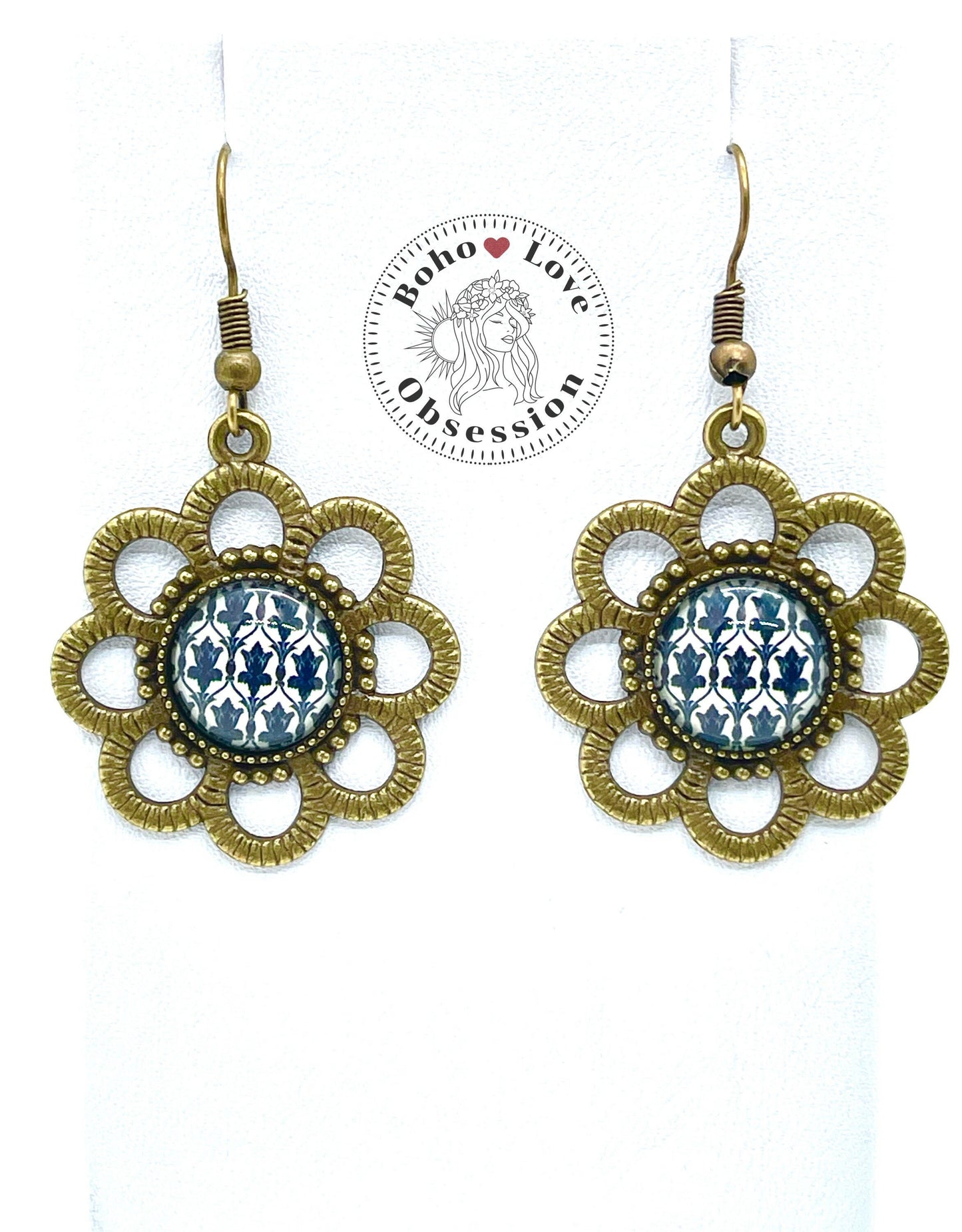 Climbing Tulip & Daisy Dangles|Bronze Flower with Black and White Center Earrings|Gifts for her Mom Sister Wife Aunt| BohoLoveObsession
