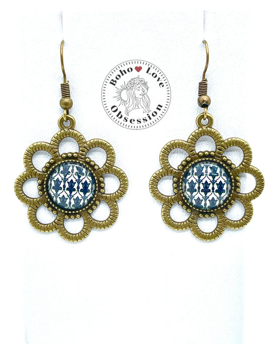Climbing Tulip & Daisy Dangles|Bronze Flower with Black and White Center Earrings|Gifts for her Mom Sister Wife Aunt| BohoLoveObsession