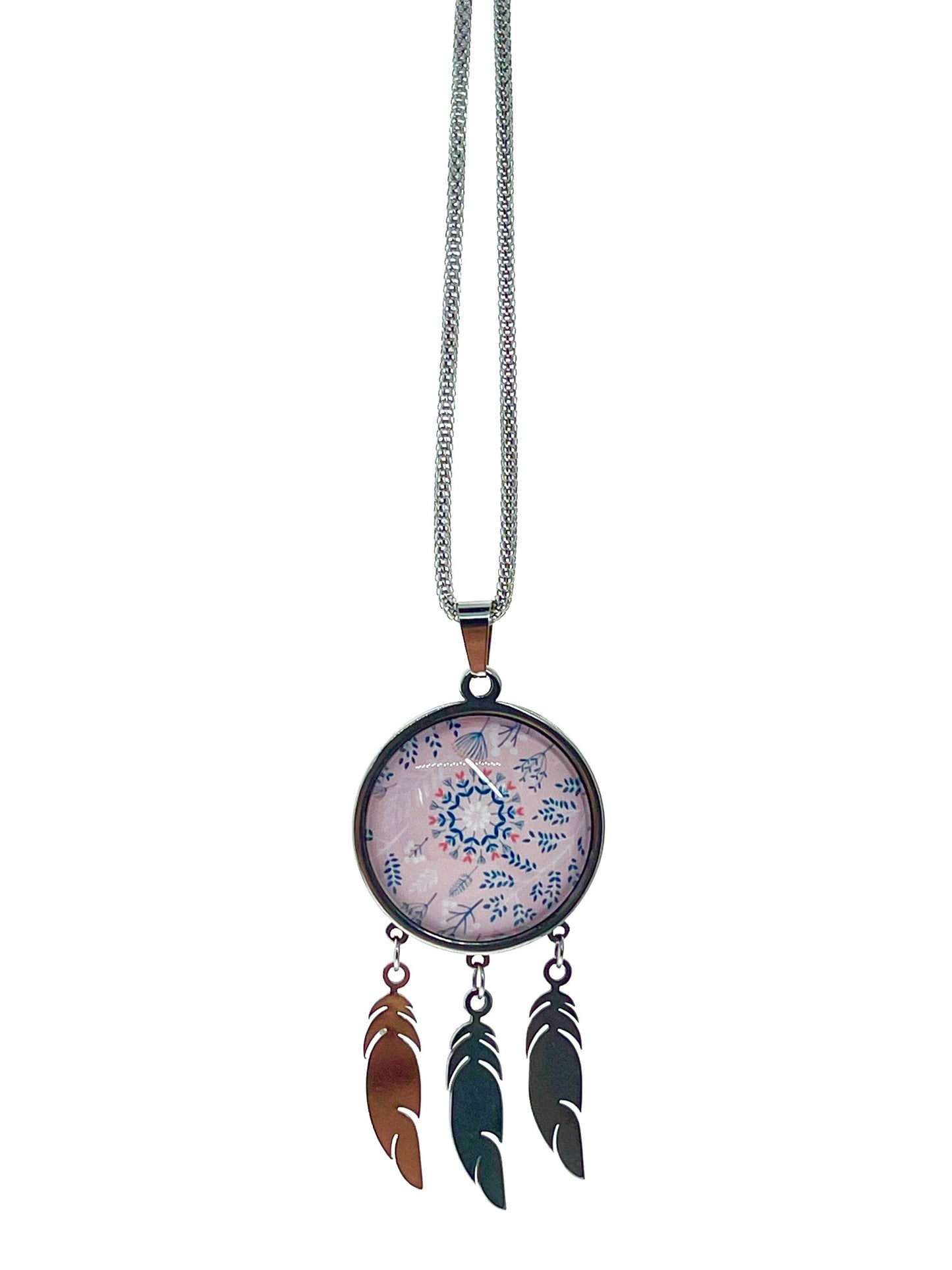 Pretty in Pink Feather Dreamcatcher Necklace|Long Chain Retro Hippie Bohemian Jewelry|Gift for her mom sister girlfriend| BohoLoveObsession