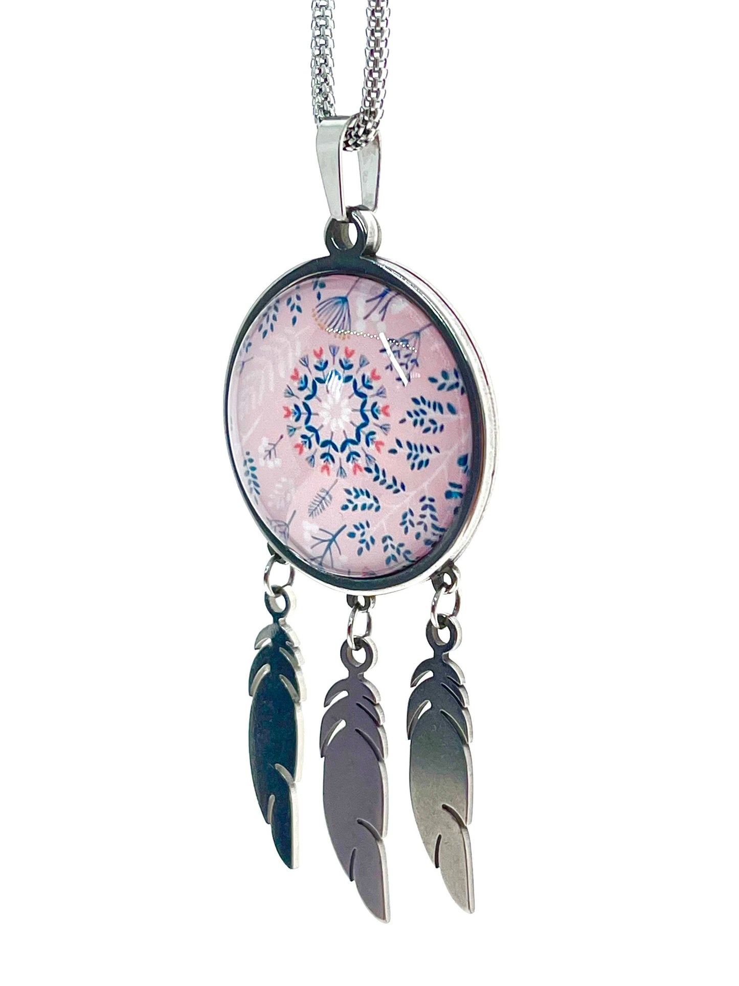 Pretty in Pink Feather Dreamcatcher Necklace|Long Chain Retro Hippie Bohemian Jewelry|Gift for her mom sister girlfriend| BohoLoveObsession