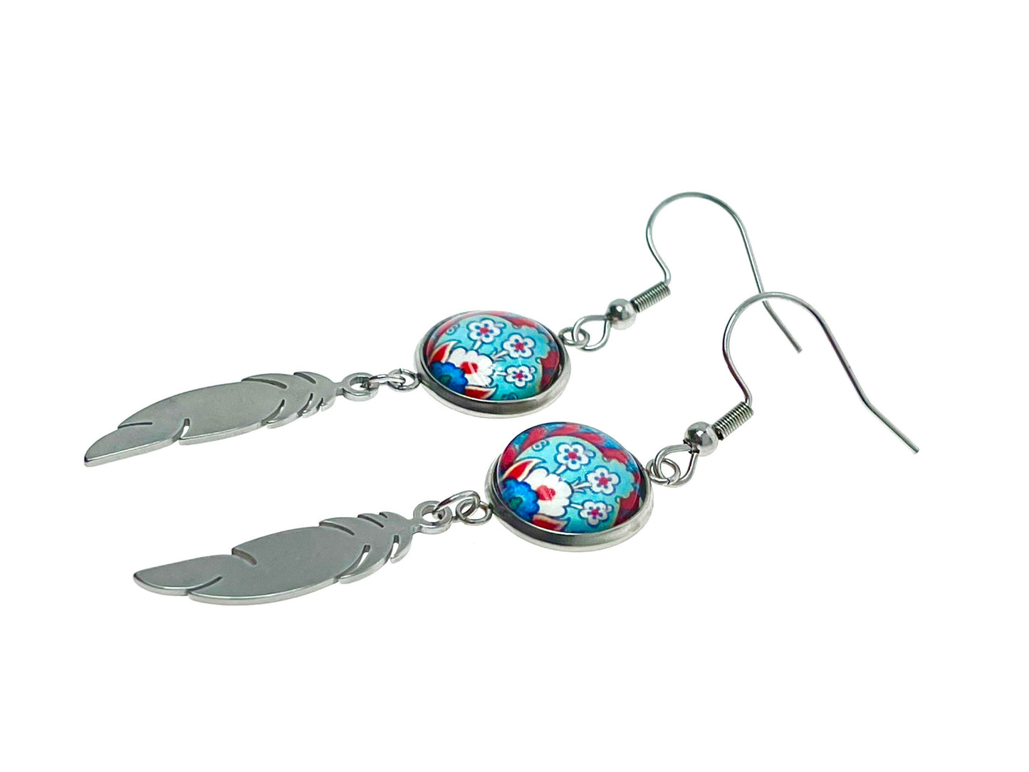 Frilly Flower Feather Earrings, Unique Bohemian Accessory, Small Womens Gypsy Jewelry, Boho Retro Ear Charm, Drop Dangle, BohoLoveObsession