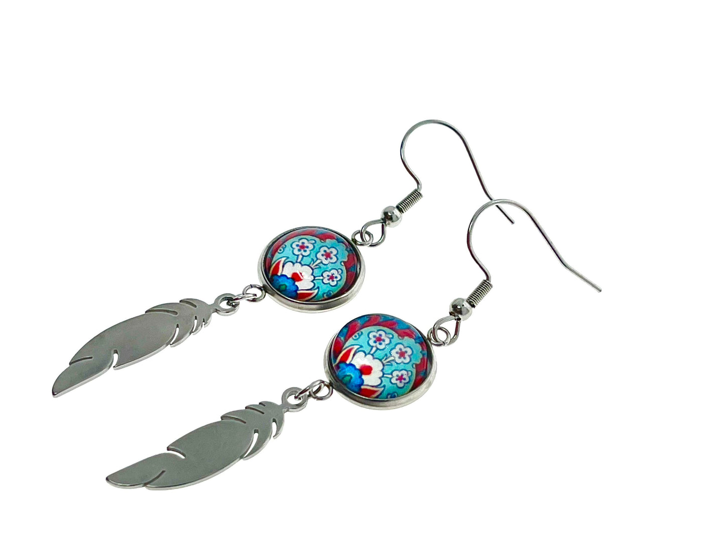 Frilly Flower Feather Earrings, Unique Bohemian Accessory, Small Womens Gypsy Jewelry, Boho Retro Ear Charm, Drop Dangle, BohoLoveObsession