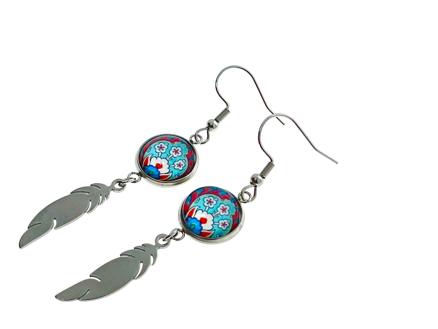 Frilly Flower Feather Earrings, Unique Bohemian Accessory, Small Womens Gypsy Jewelry, Boho Retro Ear Charm, Drop Dangle, BohoLoveObsession
