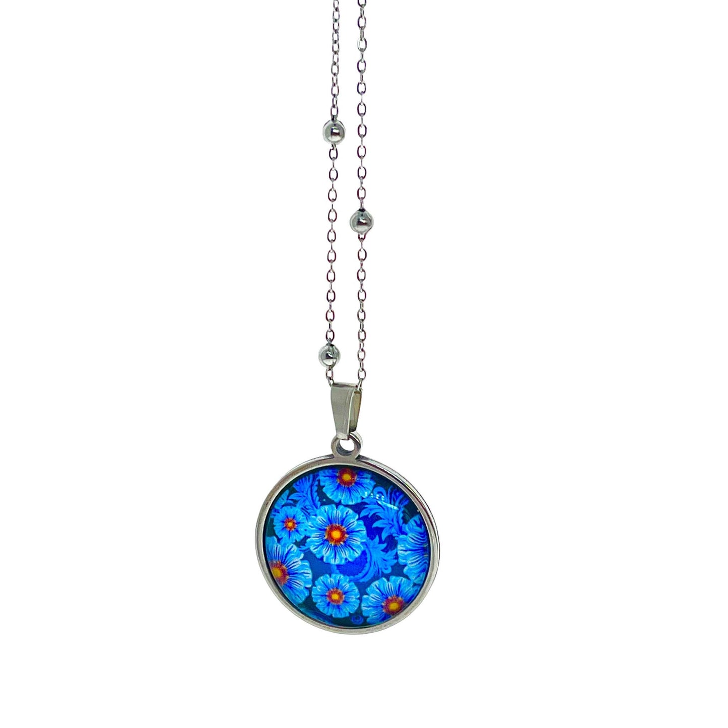 Antique Teal Tea Flower Necklace, Boho Pendant, Unique Bohemian Jewelry, Hippie Retro Chain, Floral Womens Charm, BohoLoveObsession