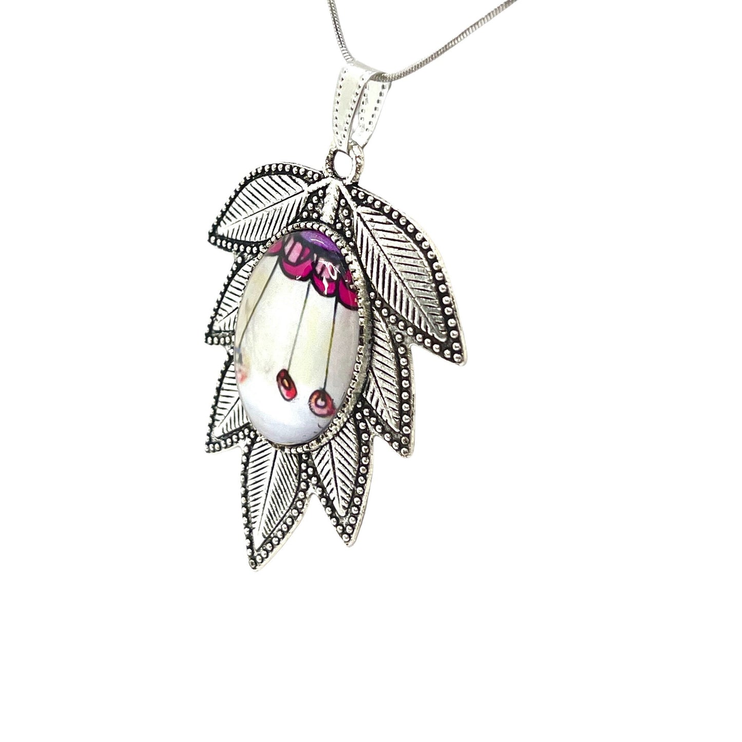 Leafy Lavender Flower Necklace|Boho Vintage Pendant|Unique Bohemian Necklace|Gift for her|Hippie Retro Chain| BohoLoveObsession