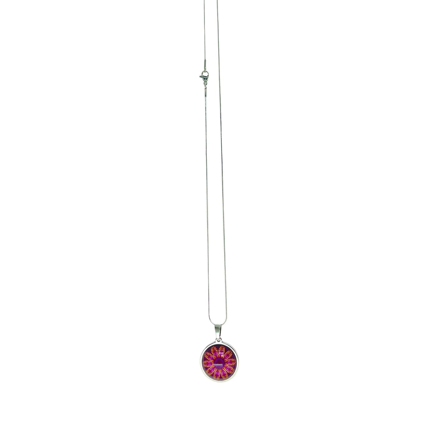 Magenta Daisy Necklace, Boho Vintage Pendant, Unique Bohemian Flower Bauble, Antique Chain, Round Hippie Bangle, BohoLoveObsession