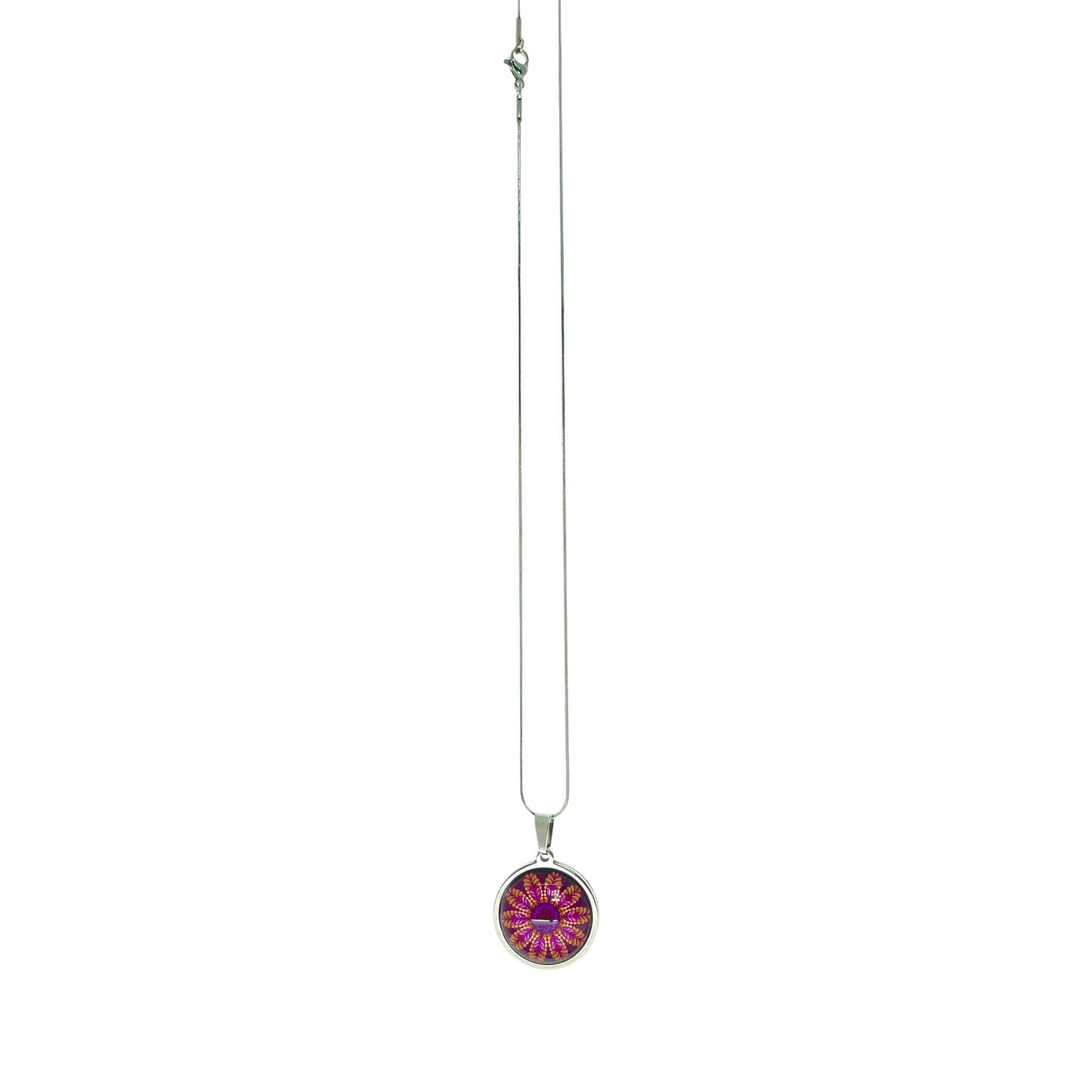 Magenta Daisy Necklace, Boho Vintage Pendant, Unique Bohemian Flower Bauble, Antique Chain, Round Hippie Bangle, BohoLoveObsession