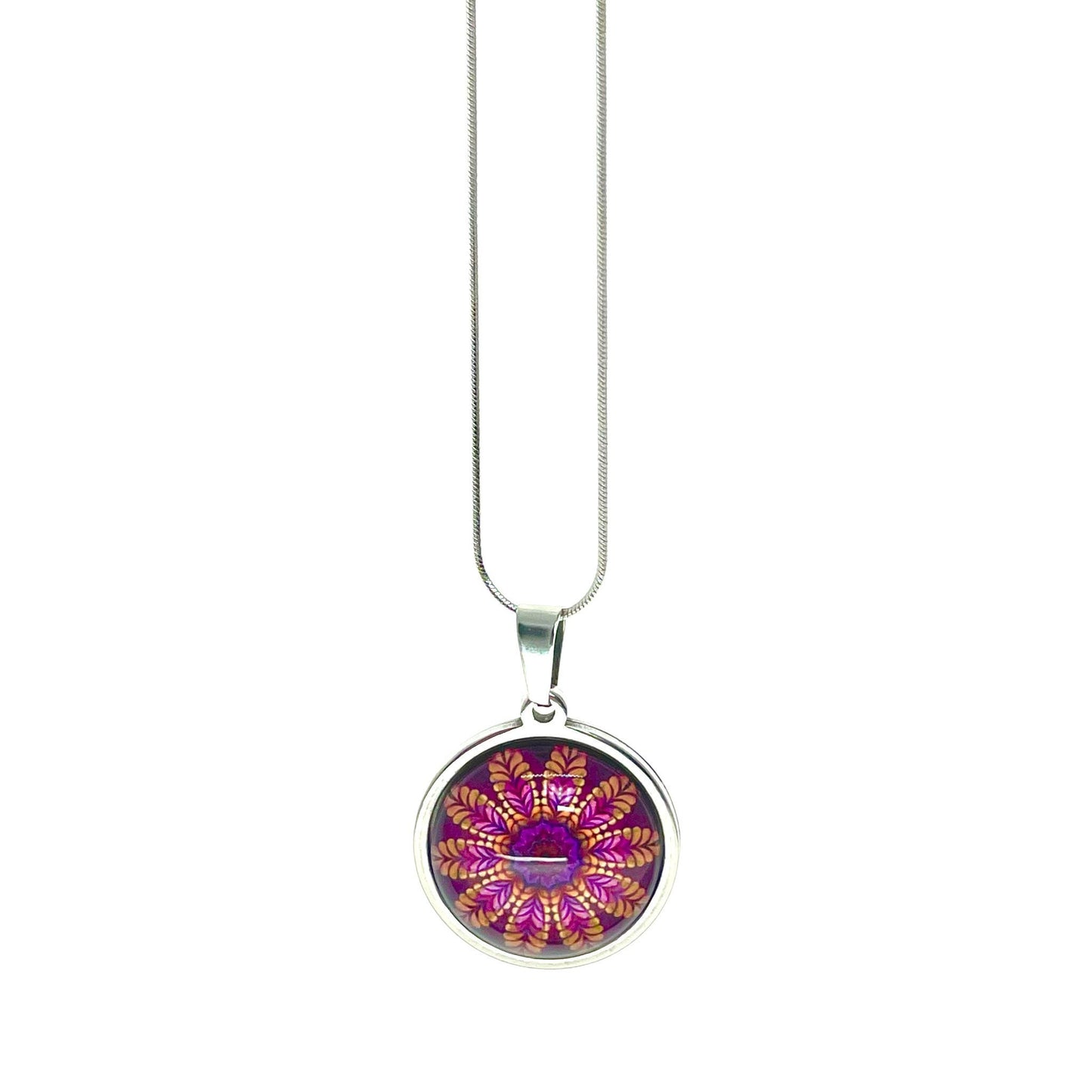 Magenta Daisy Necklace, Boho Vintage Pendant, Unique Bohemian Flower Bauble, Antique Chain, Round Hippie Bangle, BohoLoveObsession
