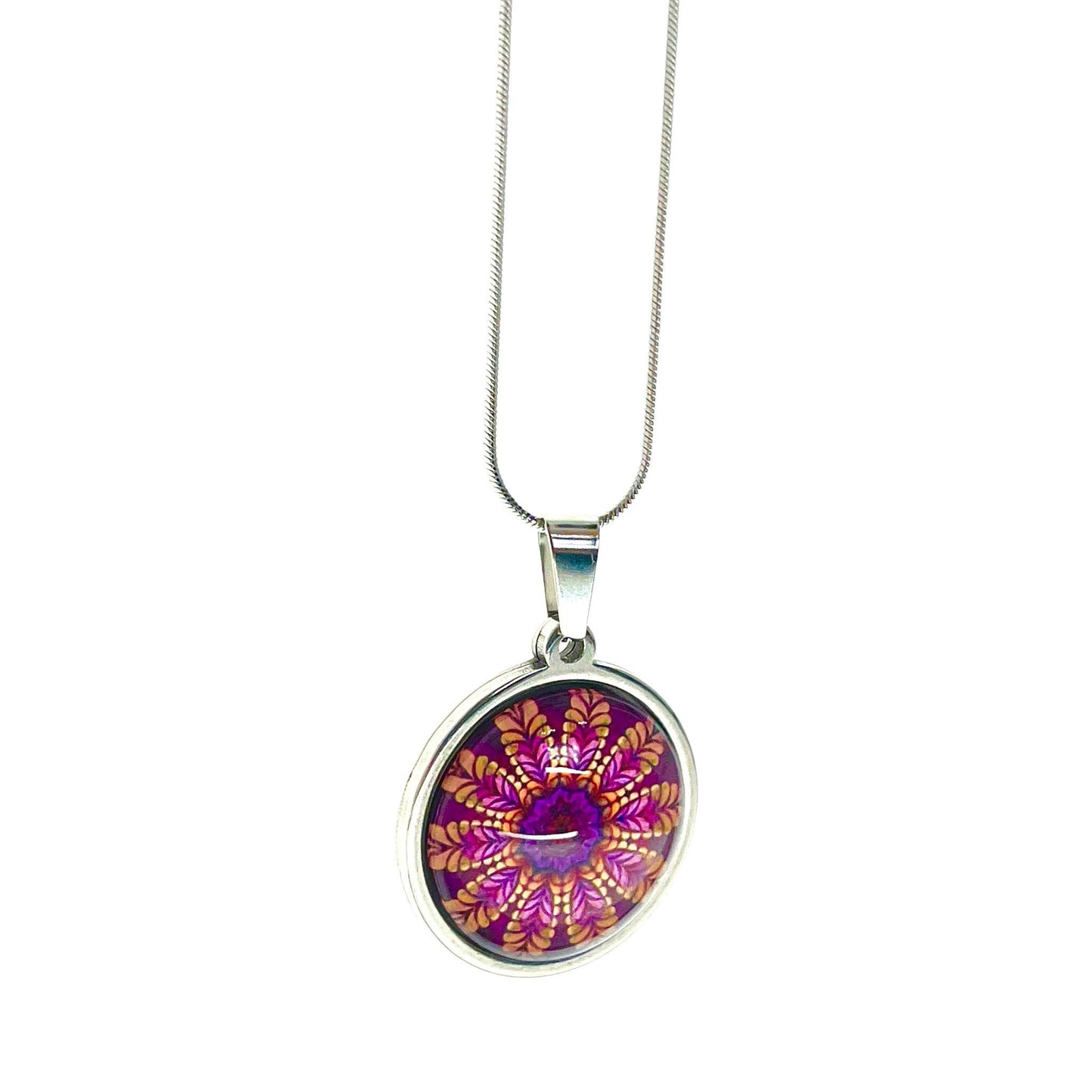 Magenta Daisy Necklace, Boho Vintage Pendant, Unique Bohemian Flower Bauble, Antique Chain, Round Hippie Bangle, BohoLoveObsession