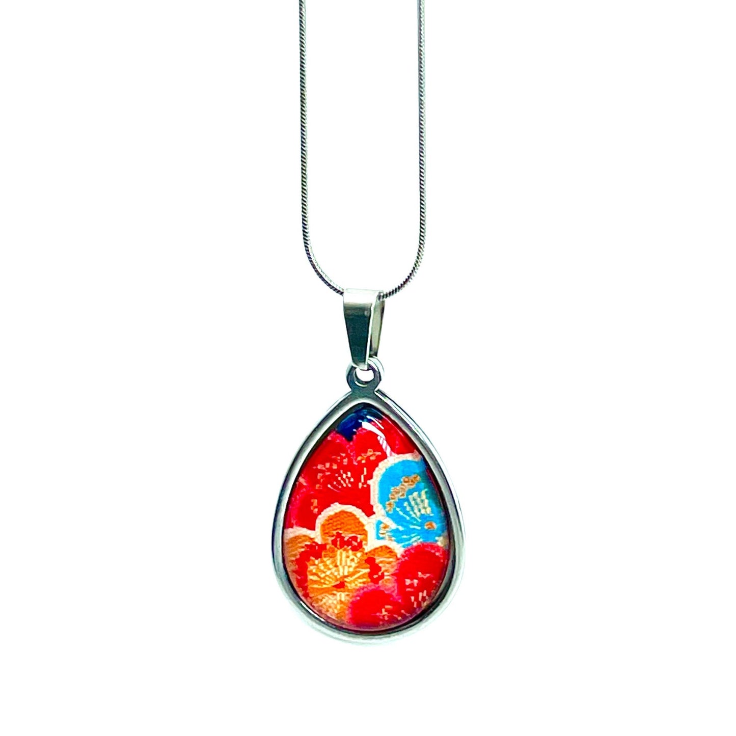 Ruby Patchwork Teardrop Necklace, Boho Vintage Pendant, Unique Bohemian Necklace, Gift for her, Antique Hippie Chain, BohoLoveObsession