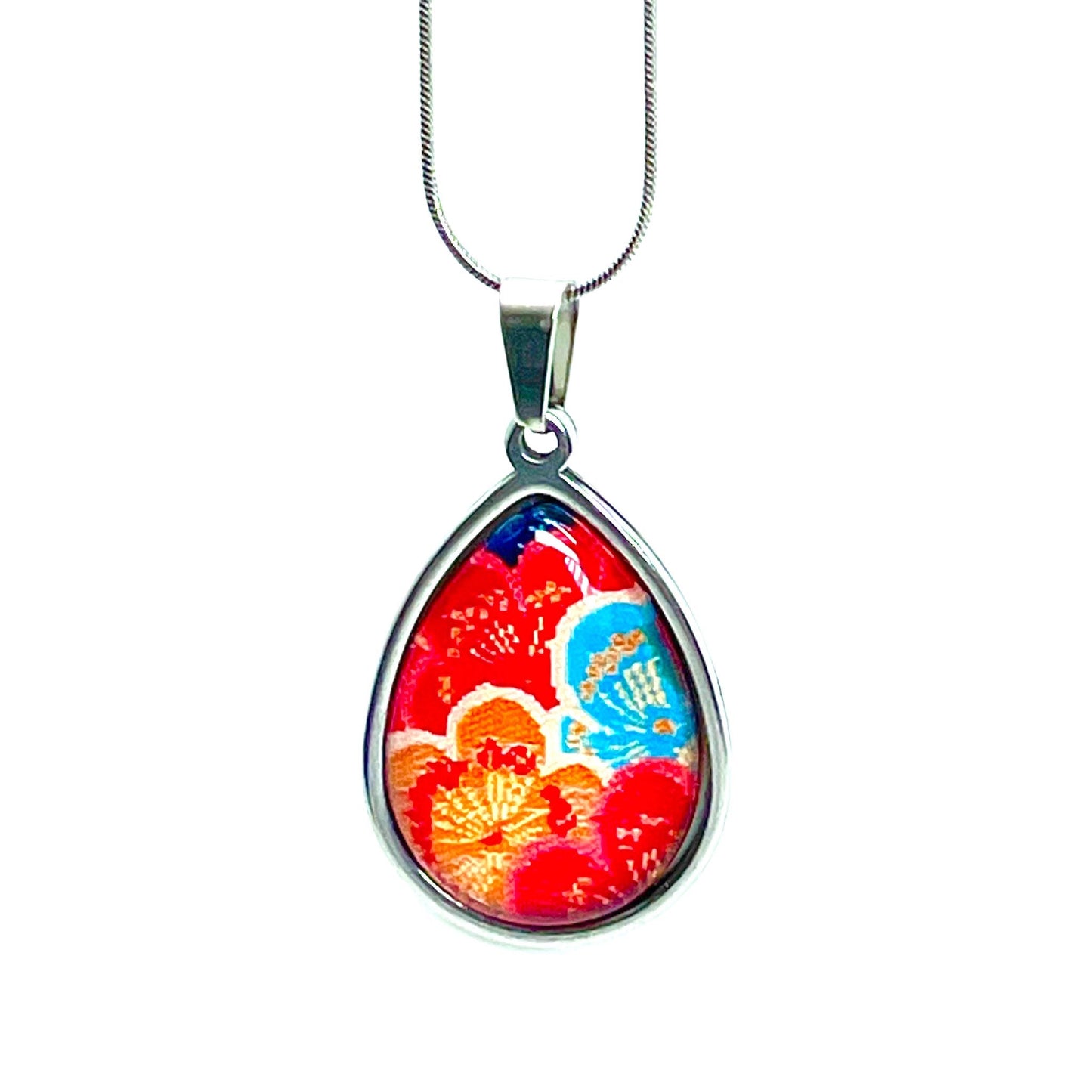 Ruby Patchwork Teardrop Necklace, Boho Vintage Pendant, Unique Bohemian Necklace, Gift for her, Antique Hippie Chain, BohoLoveObsession
