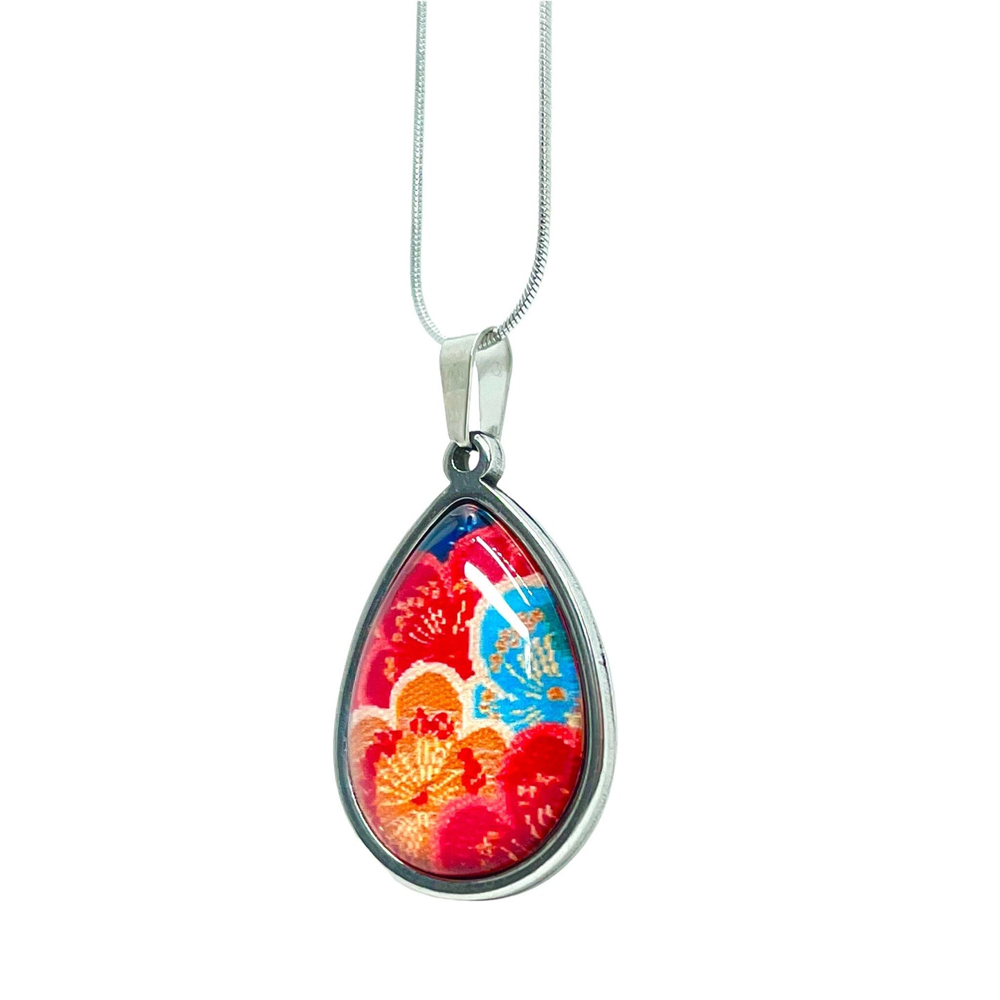 Ruby Patchwork Teardrop Necklace, Boho Vintage Pendant, Unique Bohemian Necklace, Gift for her, Antique Hippie Chain, BohoLoveObsession