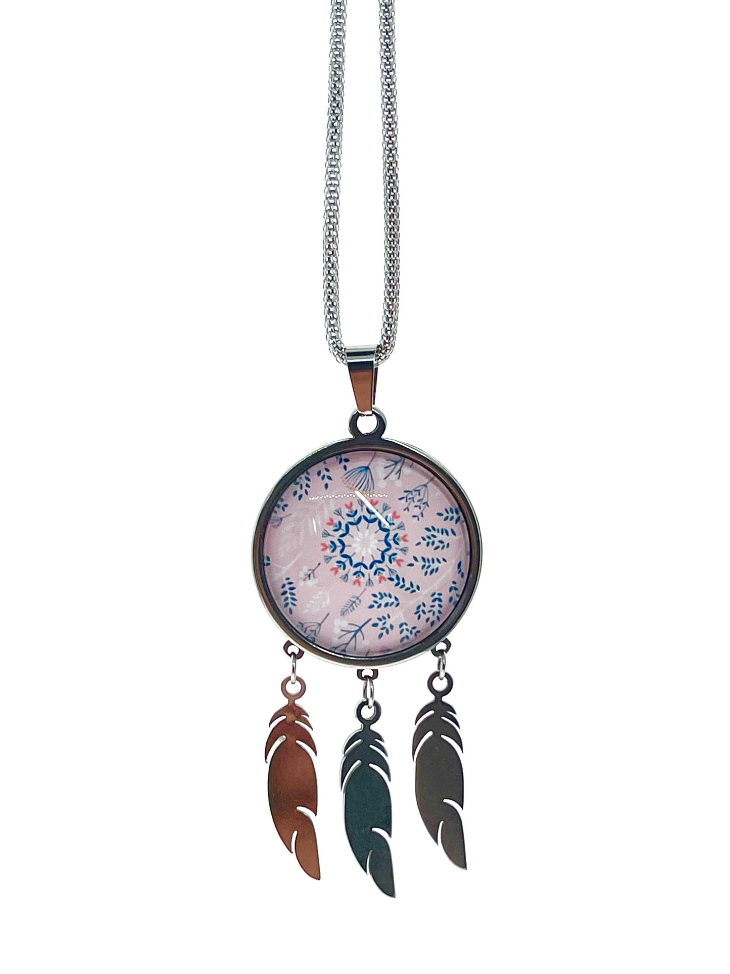 Pretty in Pink Feather Dreamcatcher Necklace|Long Chain Retro Hippie Bohemian Jewelry|Gift for her mom sister girlfriend| BohoLoveObsession