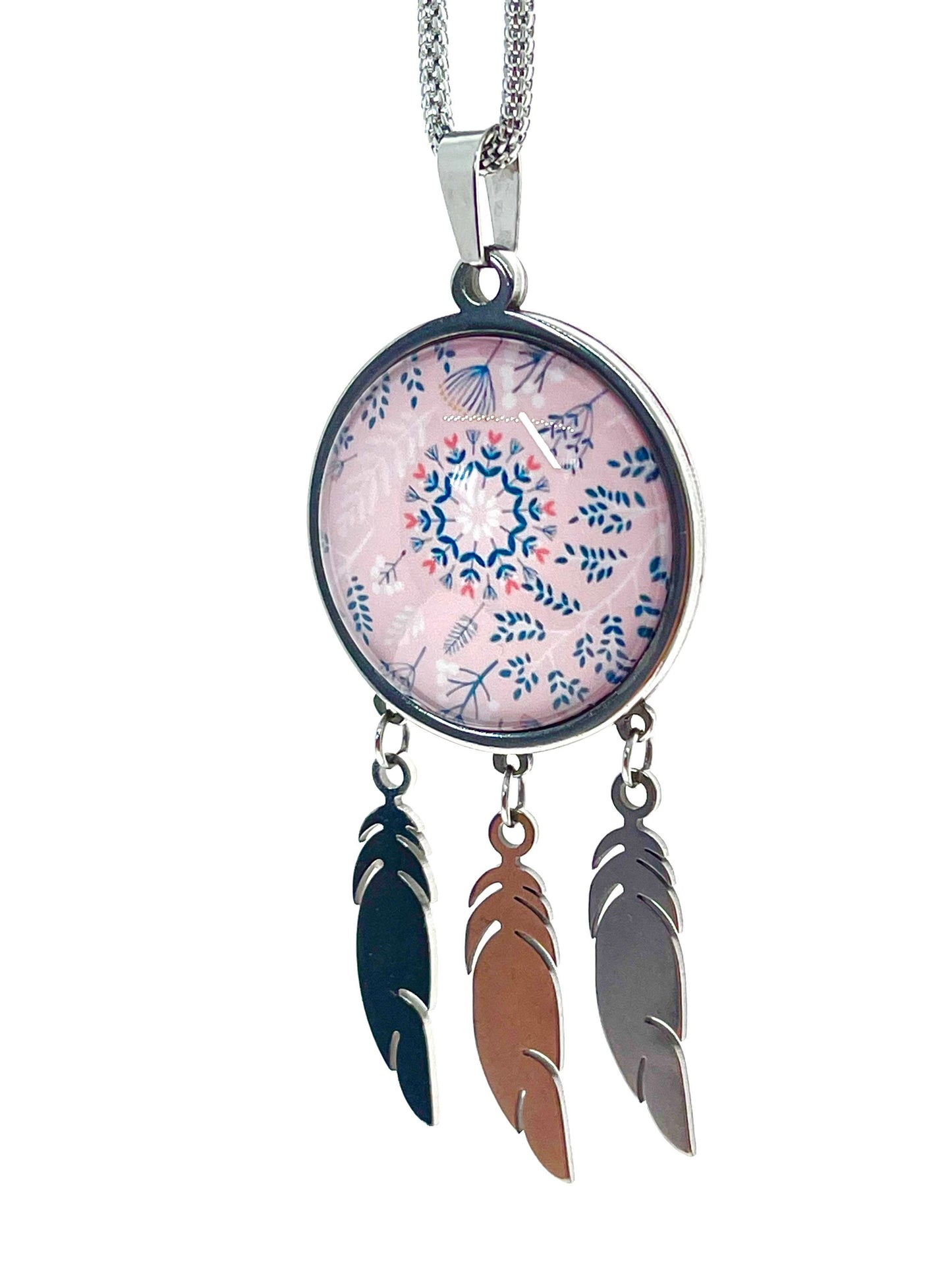 Pretty in Pink Feather Dreamcatcher Necklace|Long Chain Retro Hippie Bohemian Jewelry|Gift for her mom sister girlfriend| BohoLoveObsession