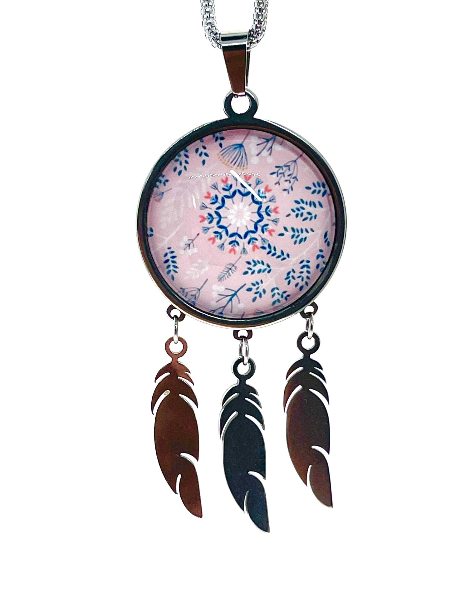 Pretty in Pink Feather Dreamcatcher Necklace|Long Chain Retro Hippie Bohemian Jewelry|Gift for her mom sister girlfriend| BohoLoveObsession