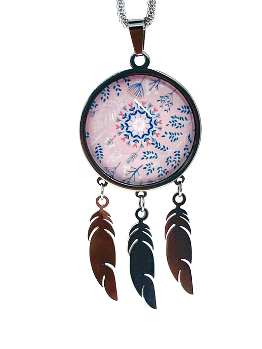 Pretty in Pink Feather Dreamcatcher Necklace|Long Chain Retro Hippie Bohemian Jewelry|Gift for her mom sister girlfriend| BohoLoveObsession