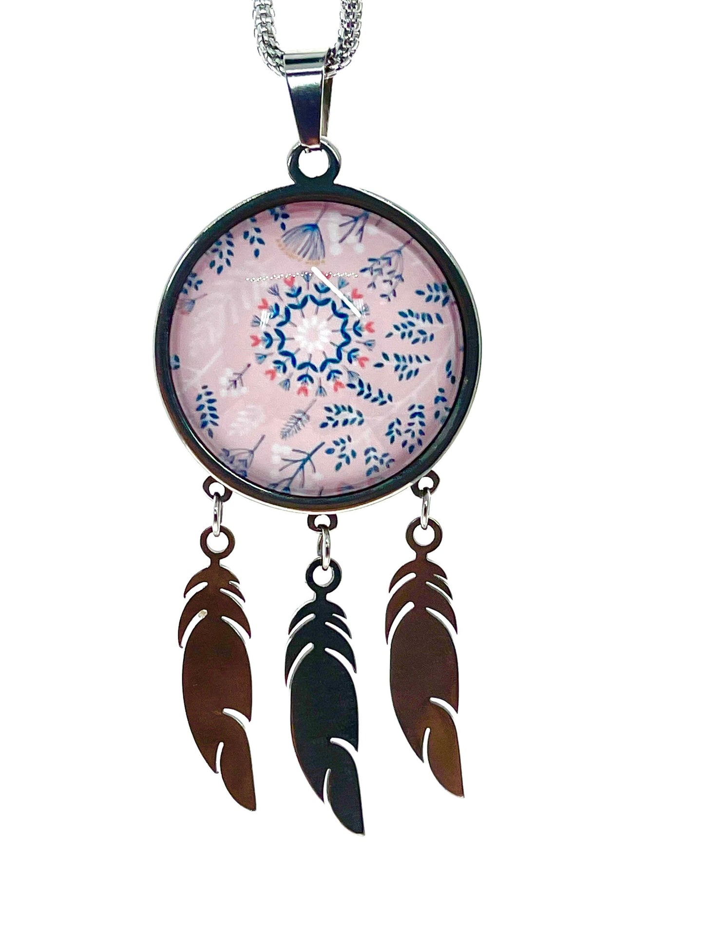 Pretty in Pink Feather Dreamcatcher Necklace|Long Chain Retro Hippie Bohemian Jewelry|Gift for her mom sister girlfriend| BohoLoveObsession
