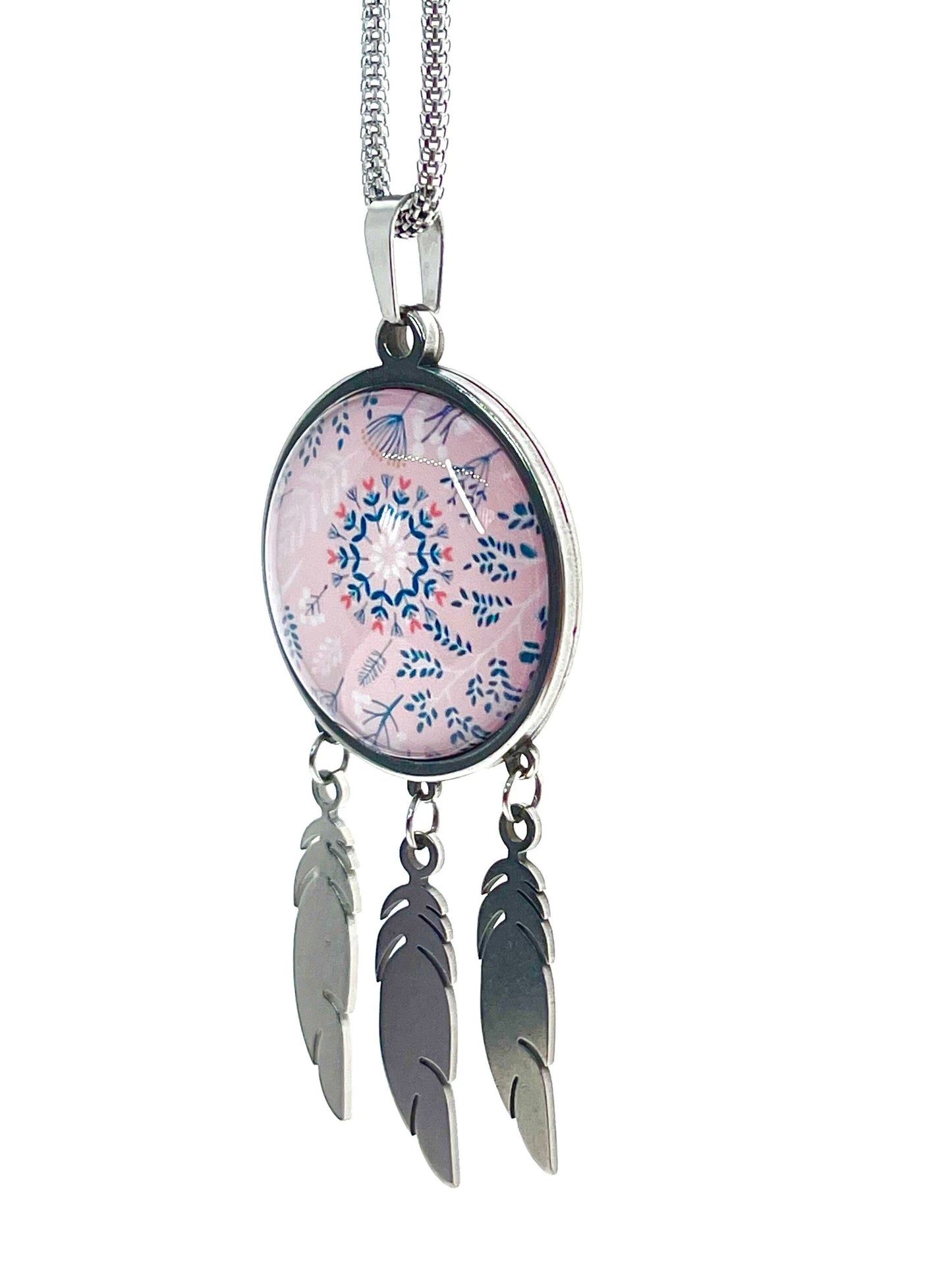 Pretty in Pink Feather Dreamcatcher Necklace|Long Chain Retro Hippie Bohemian Jewelry|Gift for her mom sister girlfriend| BohoLoveObsession