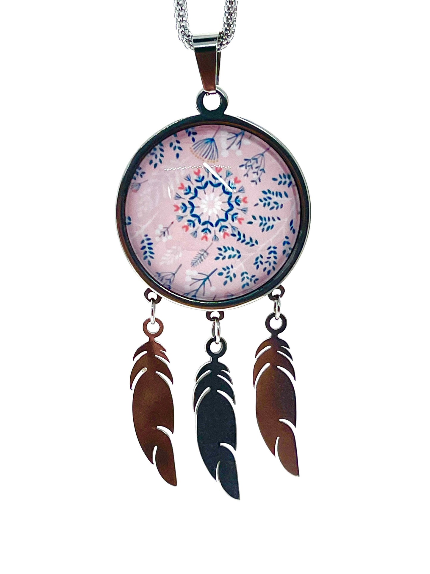 Pretty in Pink Feather Dreamcatcher Necklace|Long Chain Retro Hippie Bohemian Jewelry|Gift for her mom sister girlfriend| BohoLoveObsession