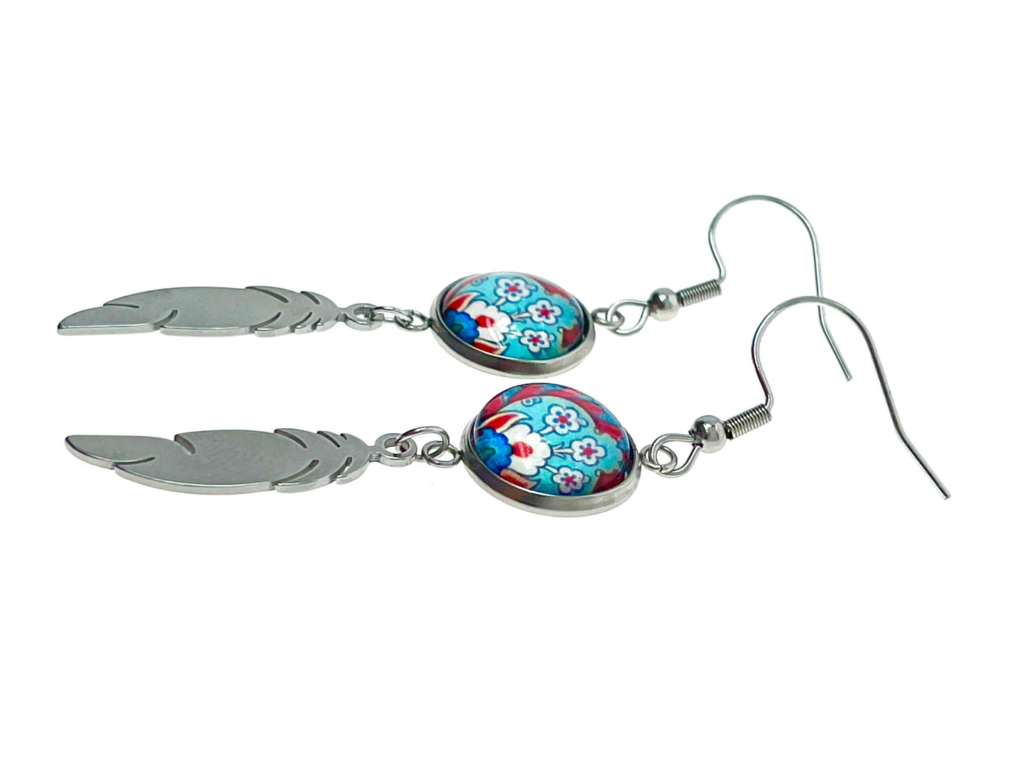 Frilly Flower Feather Earrings, Unique Bohemian Accessory, Small Womens Gypsy Jewelry, Boho Retro Ear Charm, Drop Dangle, BohoLoveObsession