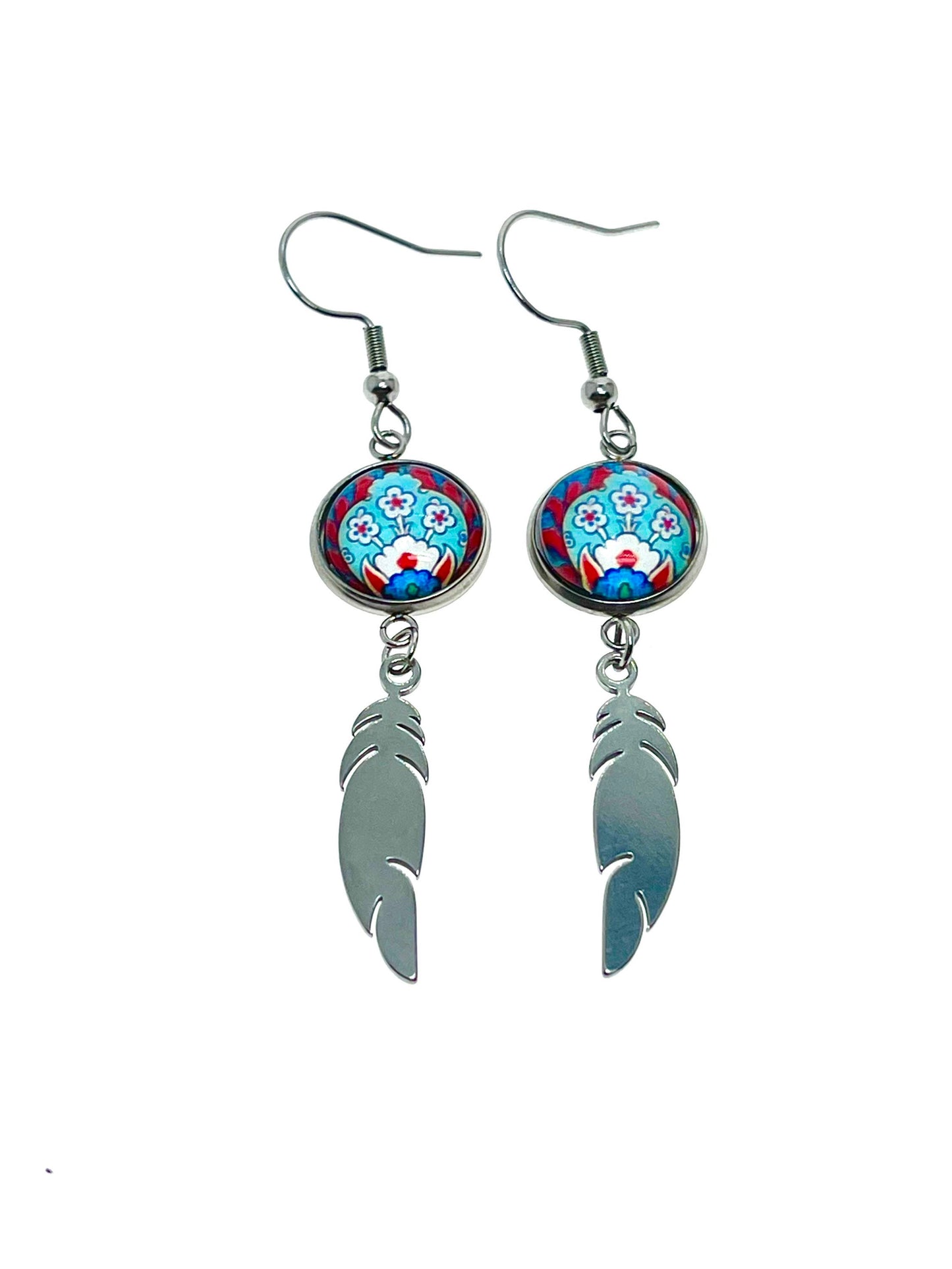 Frilly Flower Feather Earrings, Unique Bohemian Accessory, Small Womens Gypsy Jewelry, Boho Retro Ear Charm, Drop Dangle, BohoLoveObsession