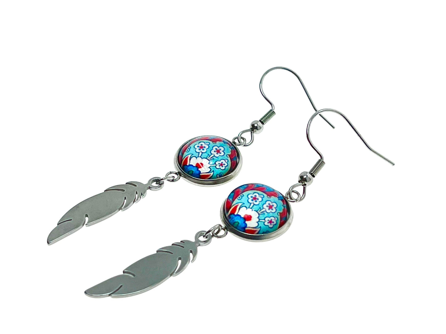 Frilly Flower Feather Earrings, Unique Bohemian Accessory, Small Womens Gypsy Jewelry, Boho Retro Ear Charm, Drop Dangle, BohoLoveObsession